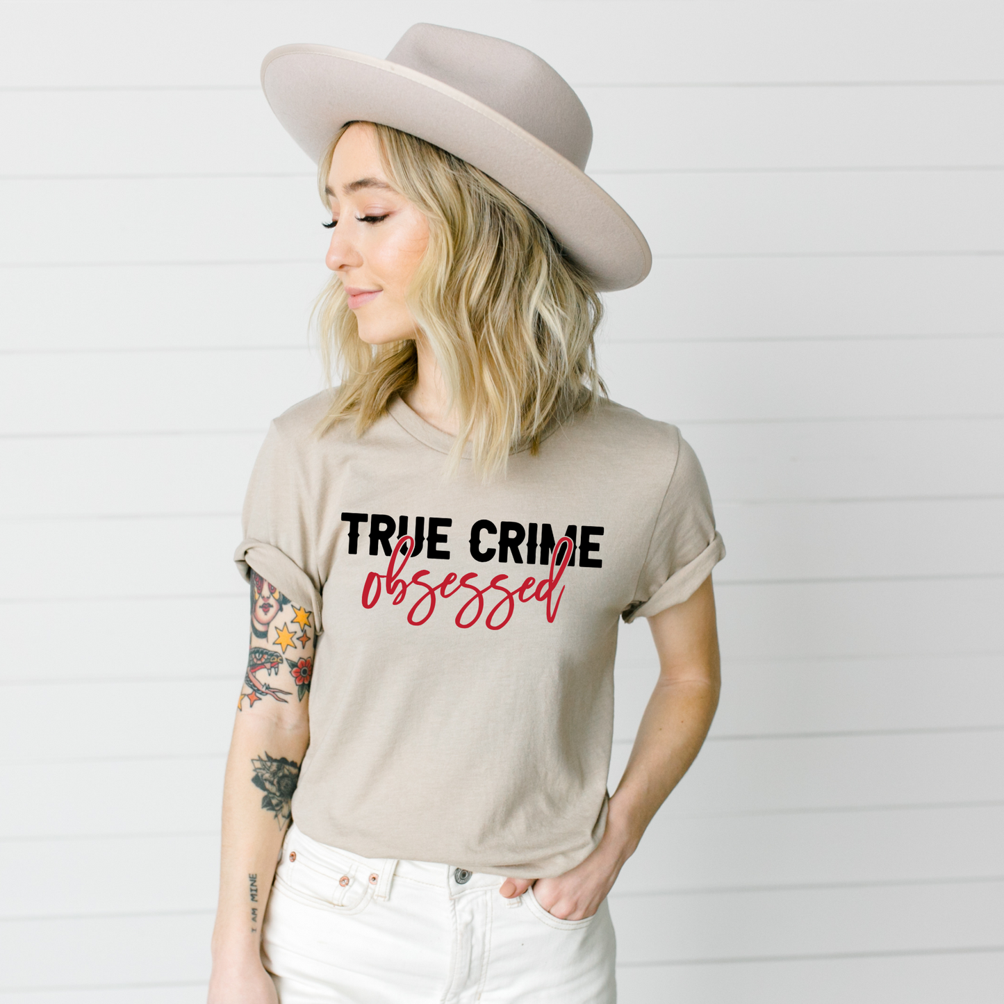 Wholesale True crime obsessed Graphic Tee - Sand