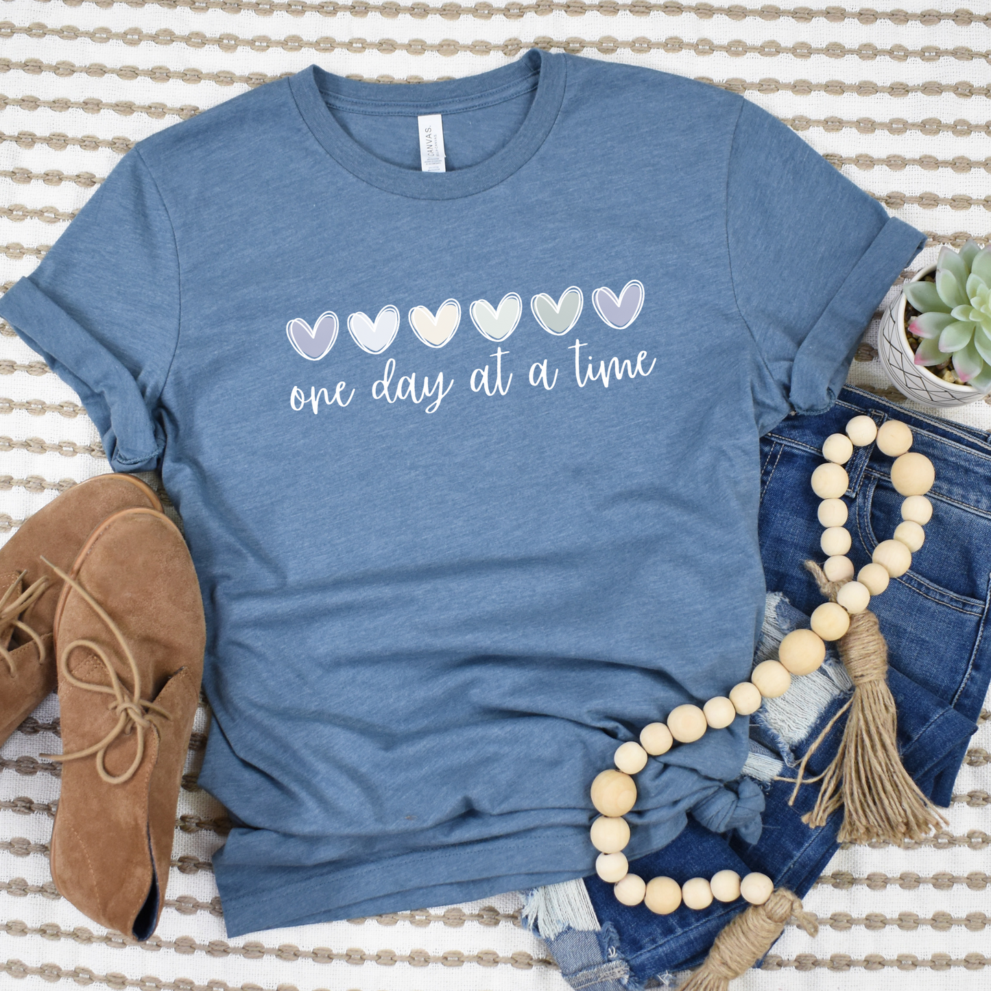 Wholesale One day at a time Graphic Tee - Heather Denim Tee