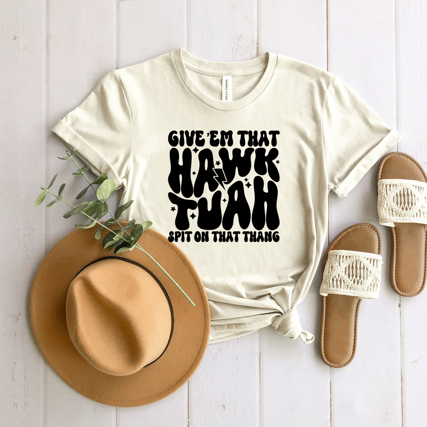 Wholesale Hawk Tuah Graphic Tee - Sand Tee