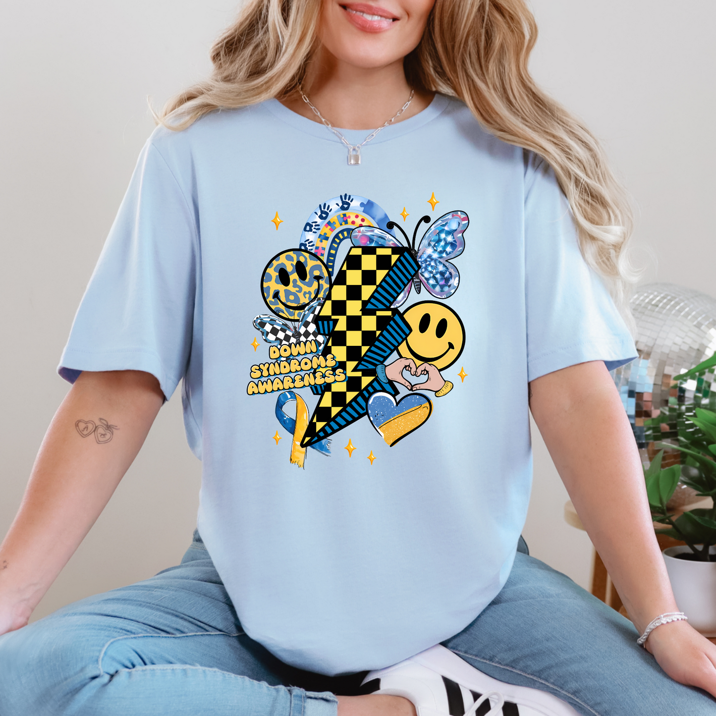 Wholesale Retro Down Syndrome Awareness Graphic Tee - Baby Blue Tee