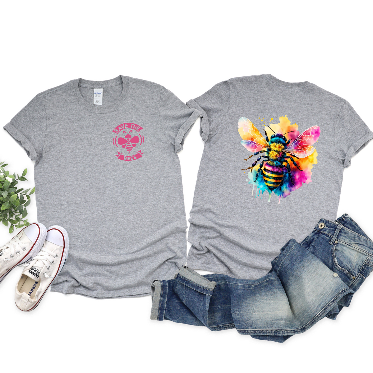 Wholesale Watercolor Save the bees Graphic Tee - Teal Tee