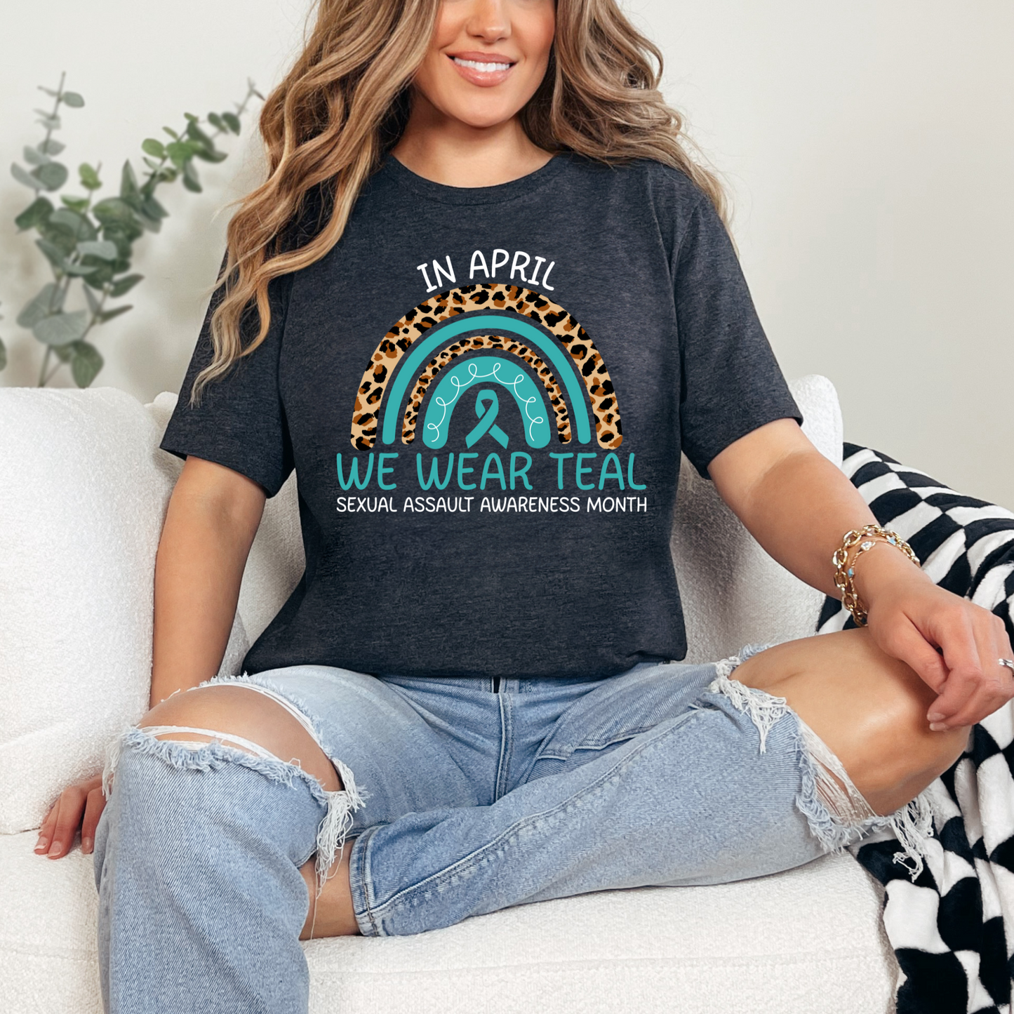 Wholesale We wear teal rainbow Graphic Tee - Heather Charcoal Tee