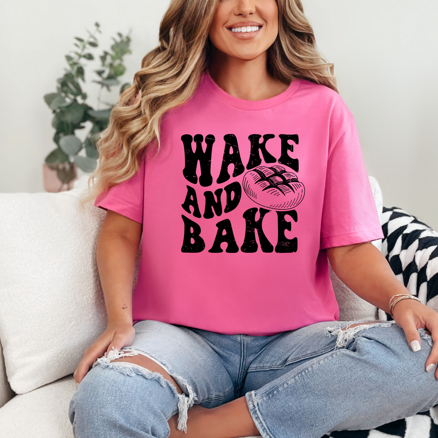 Wholesale Wake and Bake Sourdough Graphic Tee - Charity Pink Tee