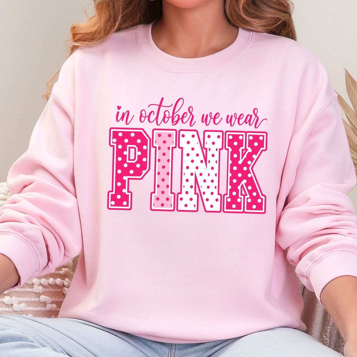 Wholesale In October We Wear Pink Graphic Sweatshirt - Light Pink