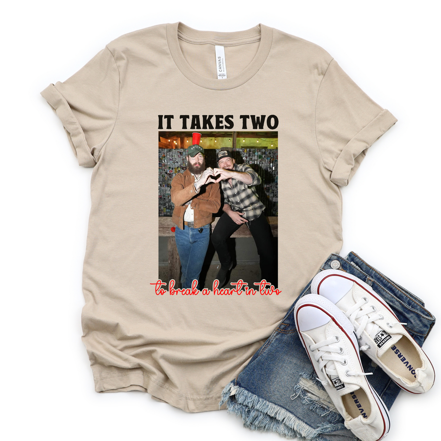Wholesale Break a heart in two Graphic Tee - Tan Tee
