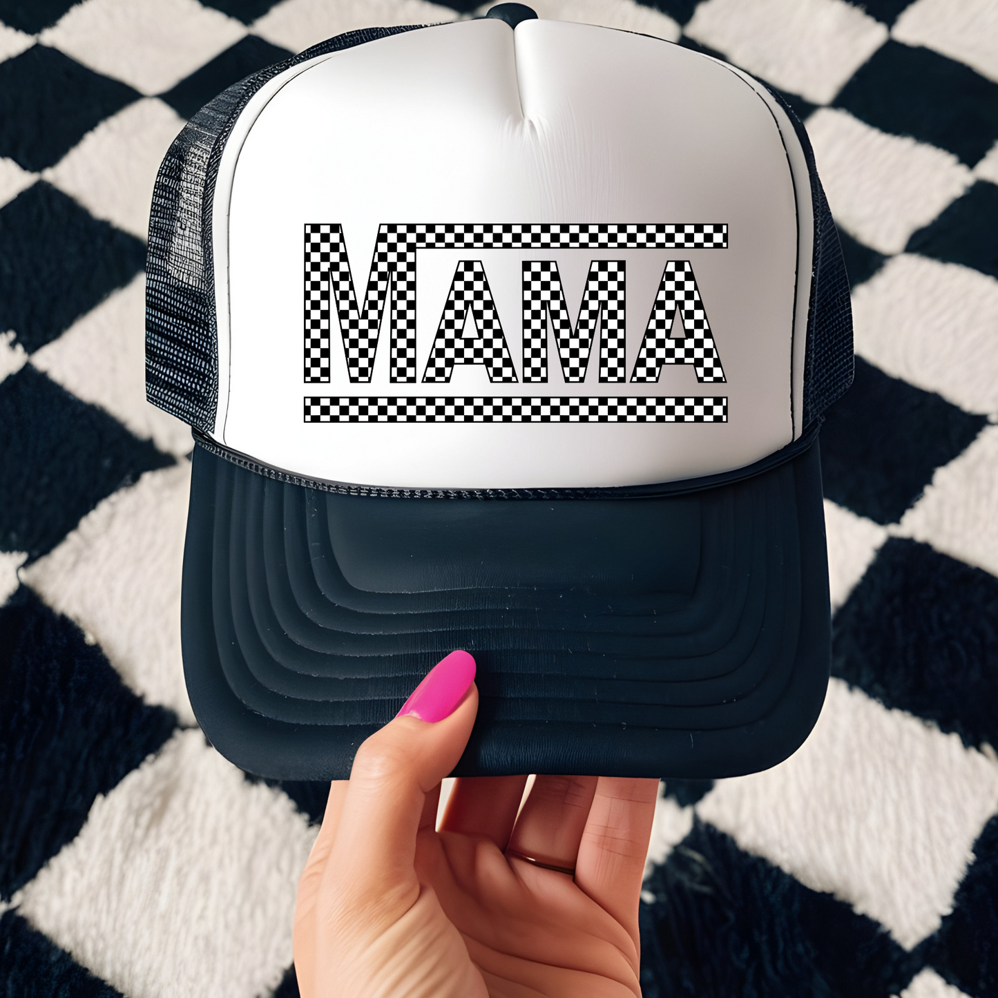 Checkered Mama Trucker Hat