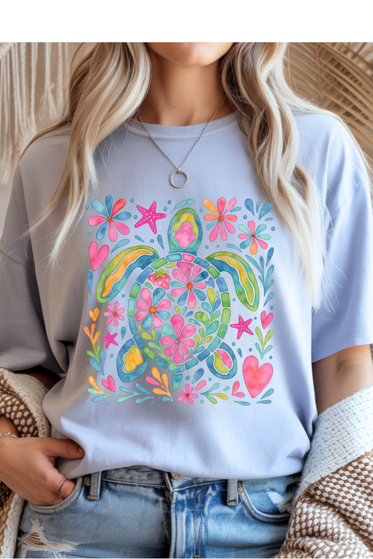Wholesale Olive - Watercolor Sea Turtle #9 - Light Blue Gildan Tee