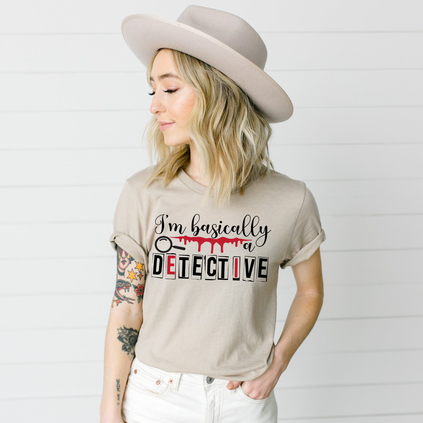 Wholesale Basically a detective Graphic Tee - Sand