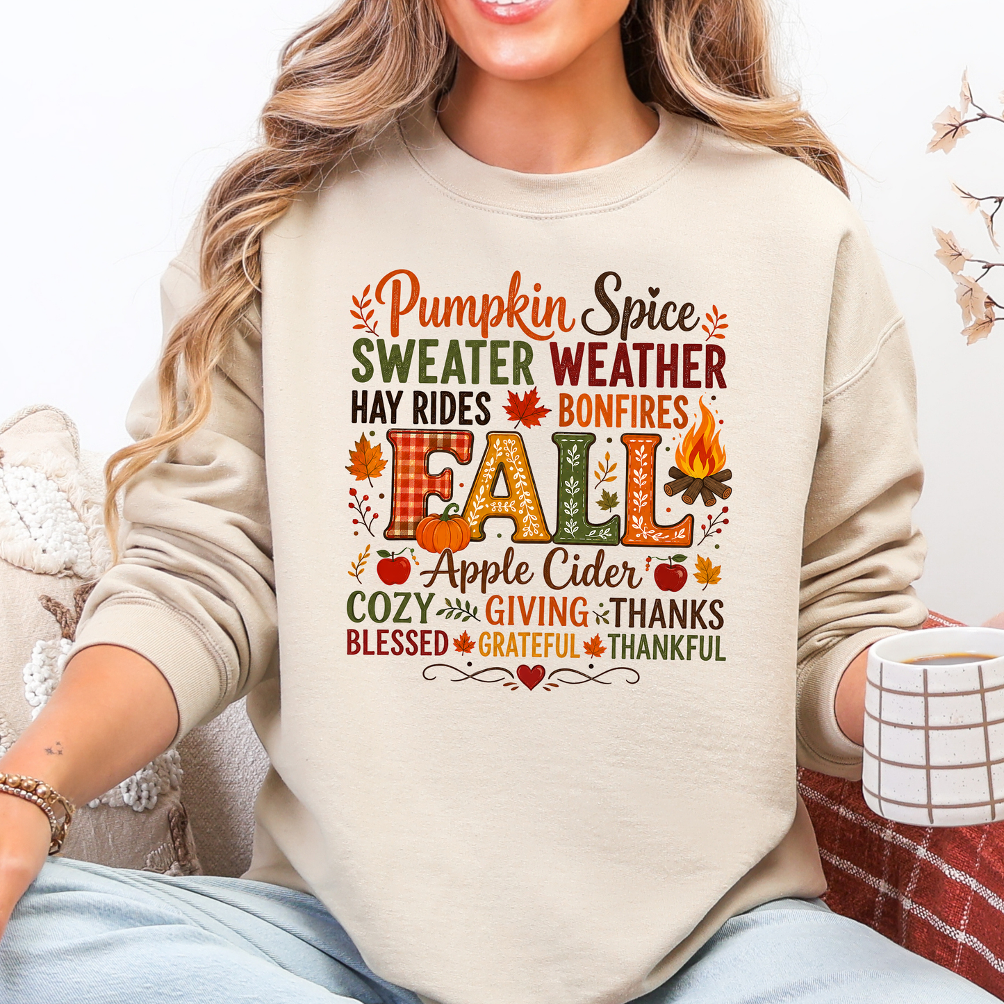 Wholesale Pumpkin Spice Sweater Weather Graphic Sweatshirt - Sand