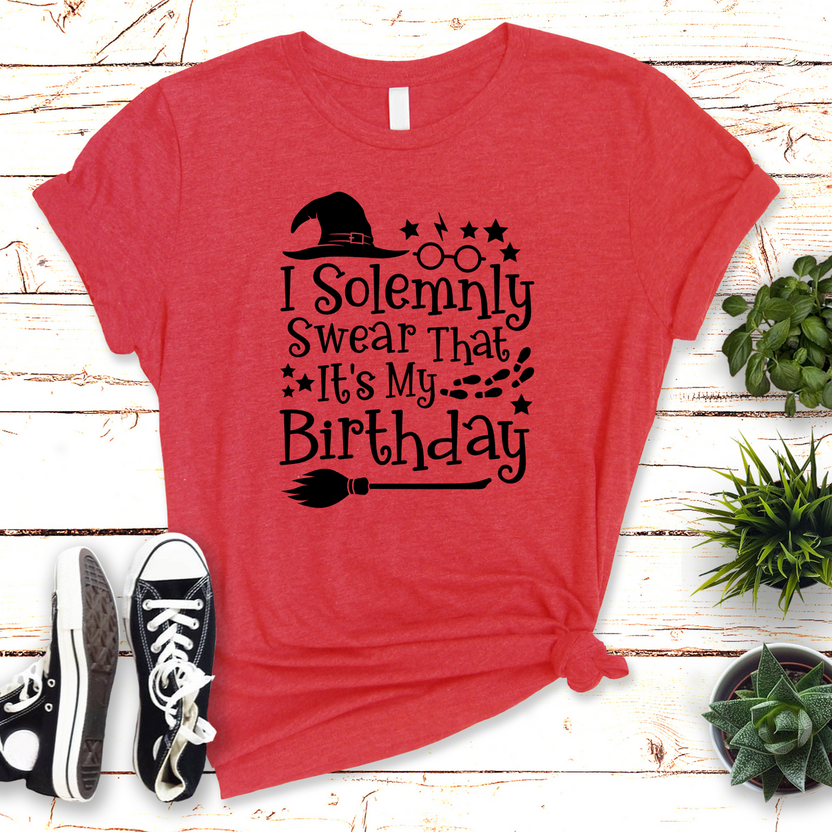 Wholesale Solemnly swear its my birthday Graphic Tee - Heather Red Tee