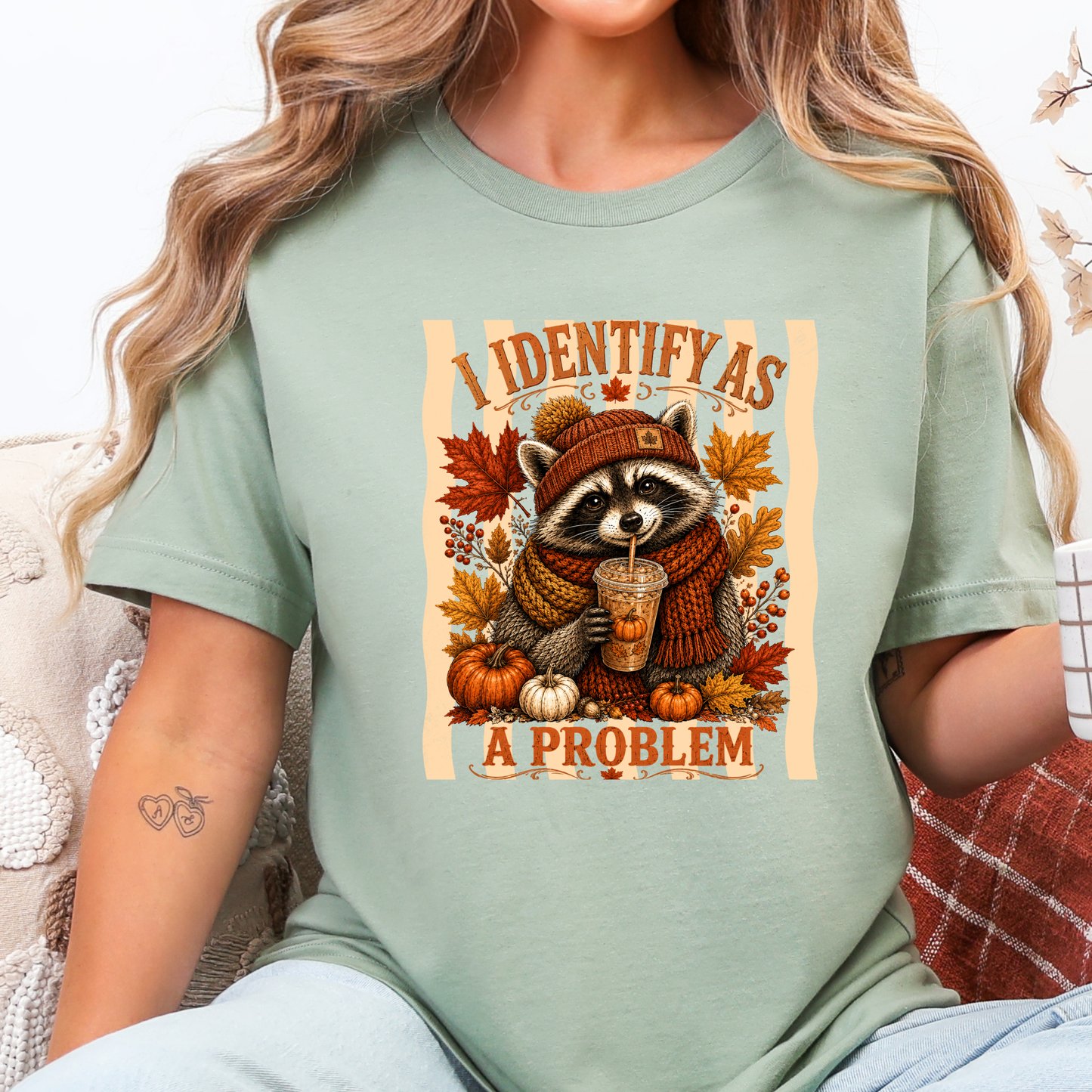 Wholesale Identify as a Problem Fall Graphic Tee - Sage