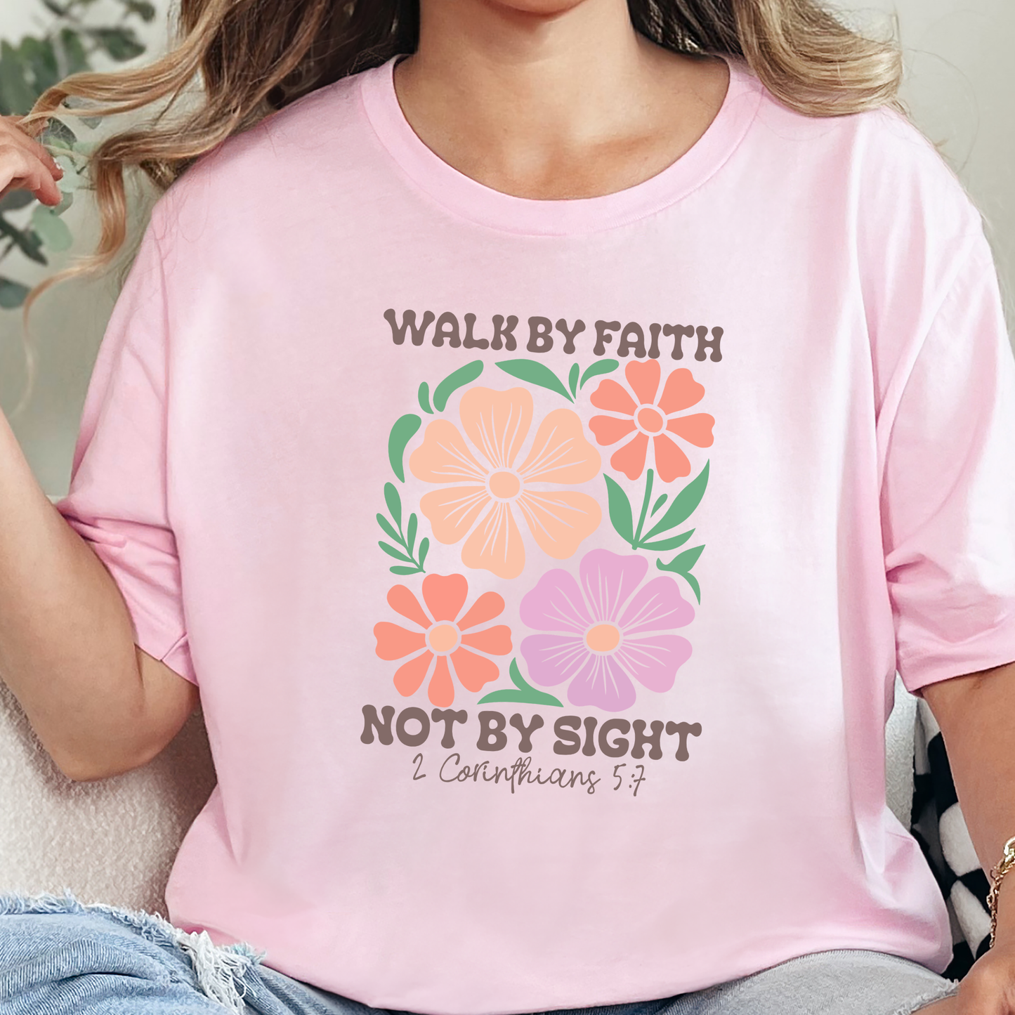 Wholesale Floral Walk by Faith Not By Sight Graphic Tee - Soft Pink Tee