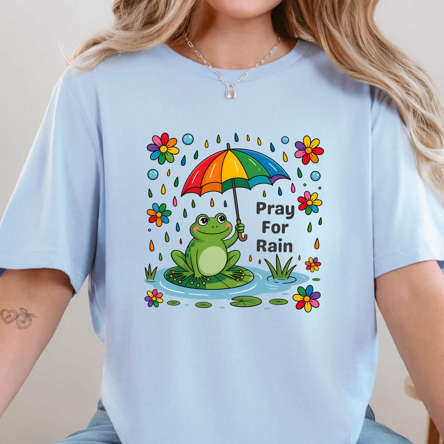 Wholesale Pray for Rain Graphic Tee - Baby Blue Tee