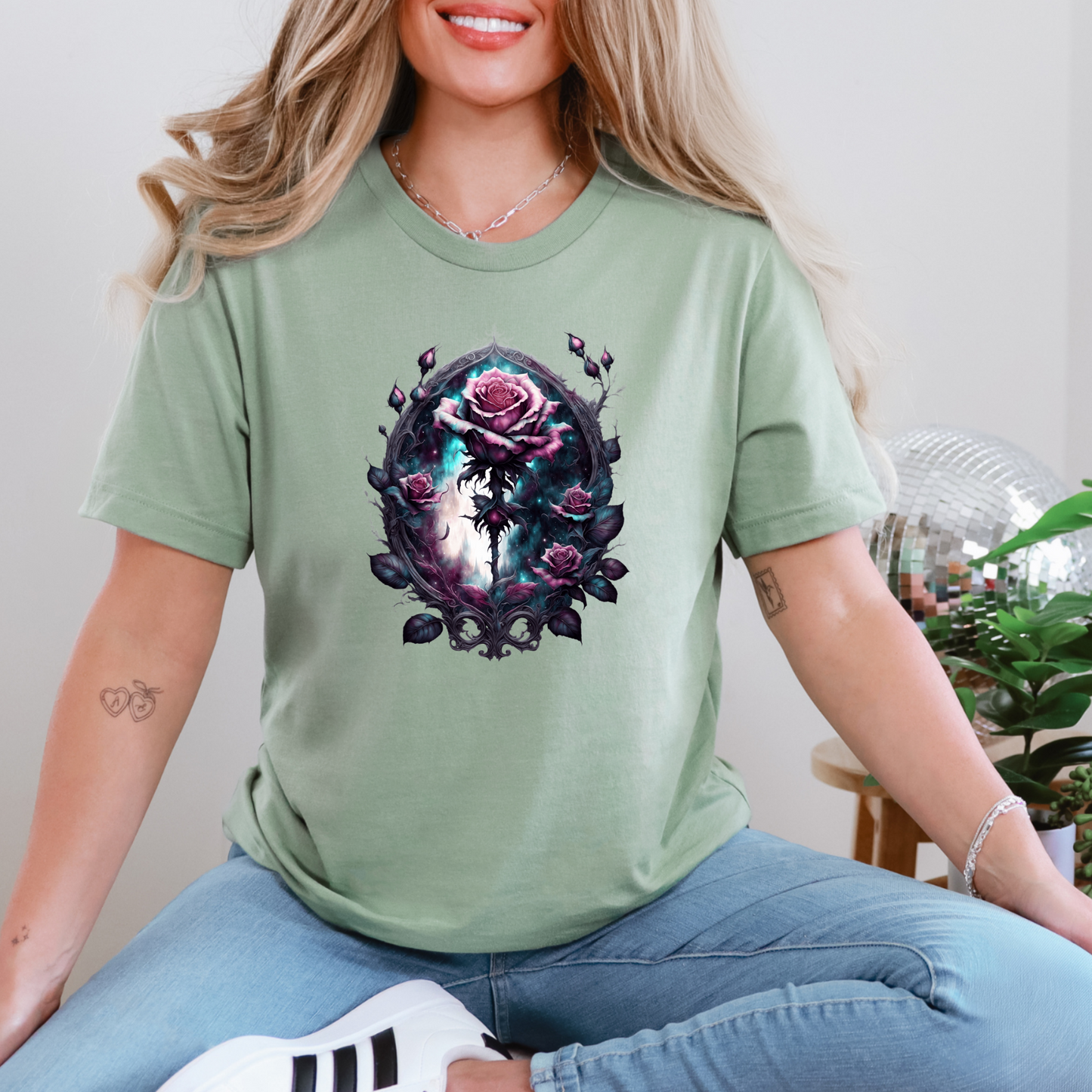 Wholesale Rose in Frame Graphic Tee - Sage Tee