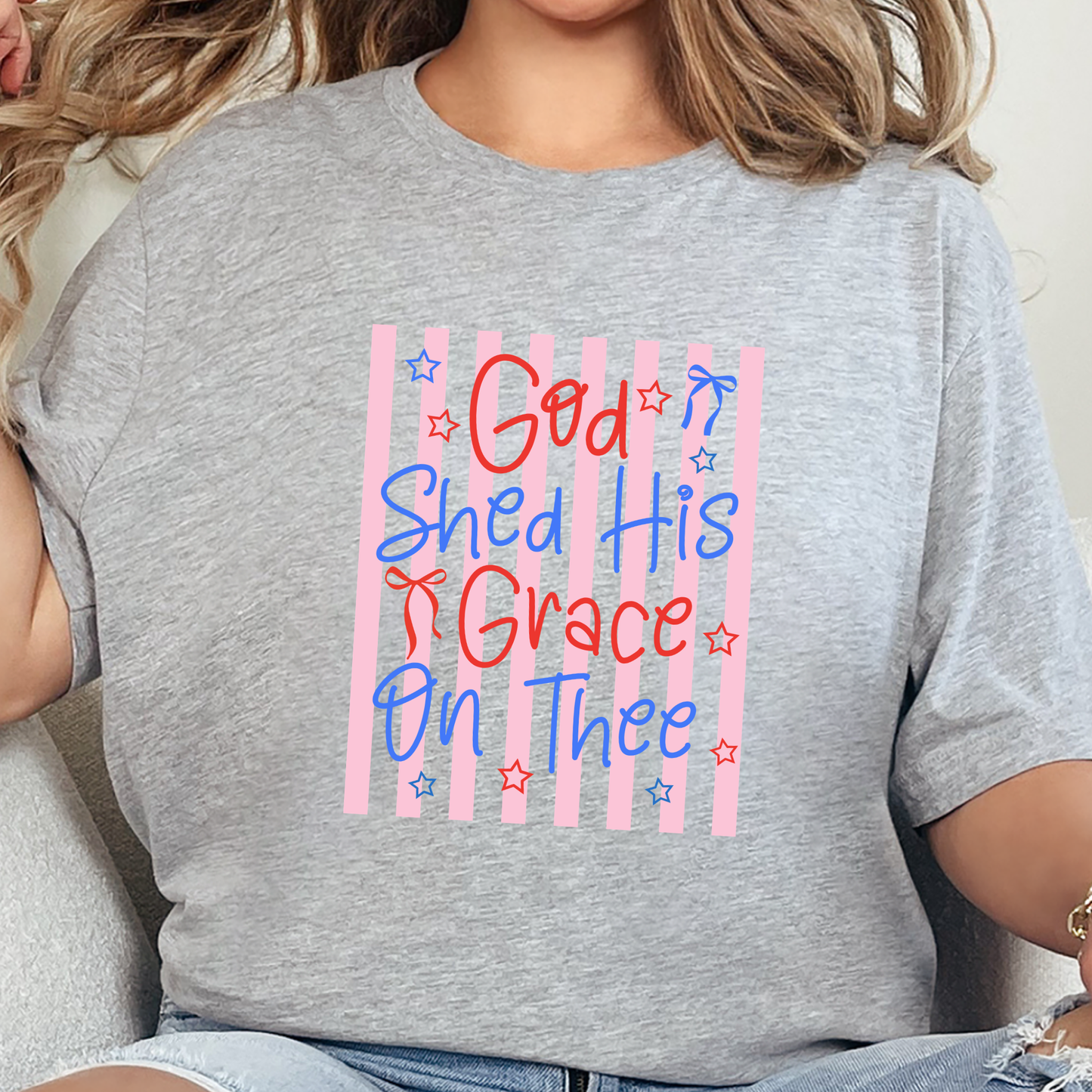 Wholesale God Shed his Grace Graphic Tee - Grey Tee