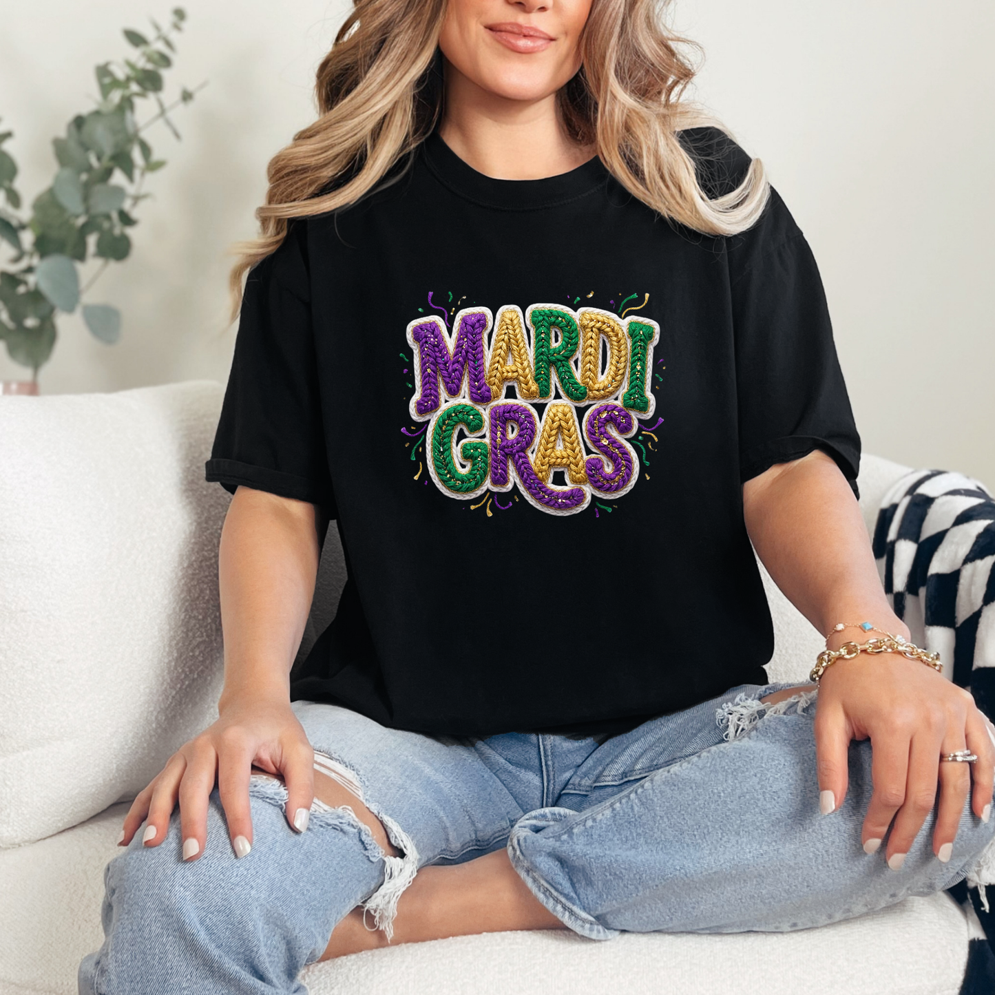Faux Yarn Mardi Gras Graphic Tee