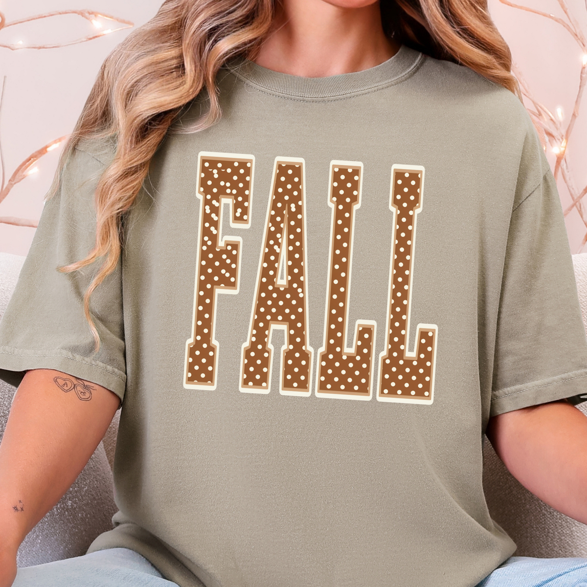 Wholesale Fall Polka Dot Graphic Tee - Khaki
