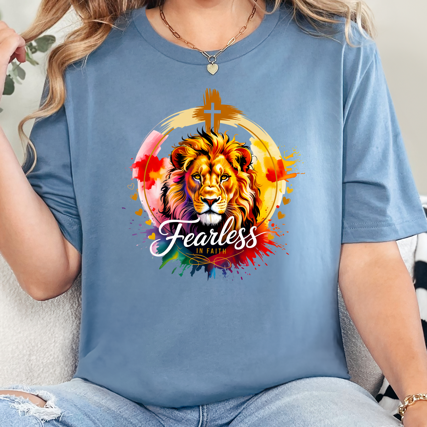 Wholesale Fearless in Faith Graphic Tee - Steel Blue Tee