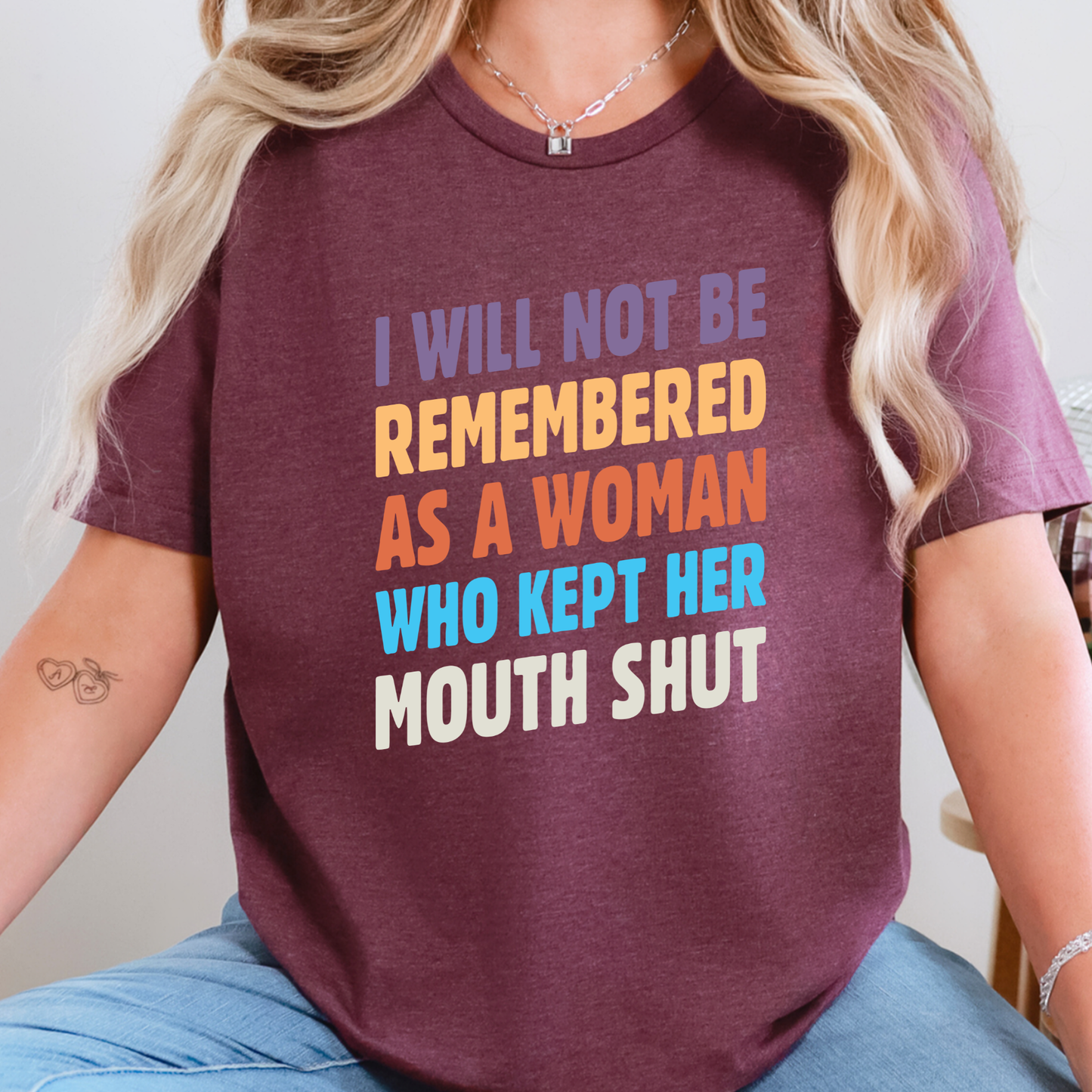 Wholesale Kept Her Mouth Shut Graphic Tee - Heather Maroon Tee