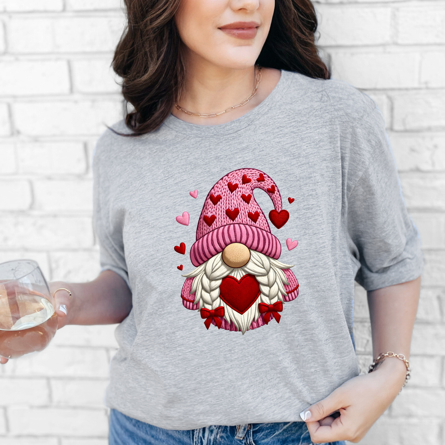 Faux Yarn Valentine Gnome Graphic Tee