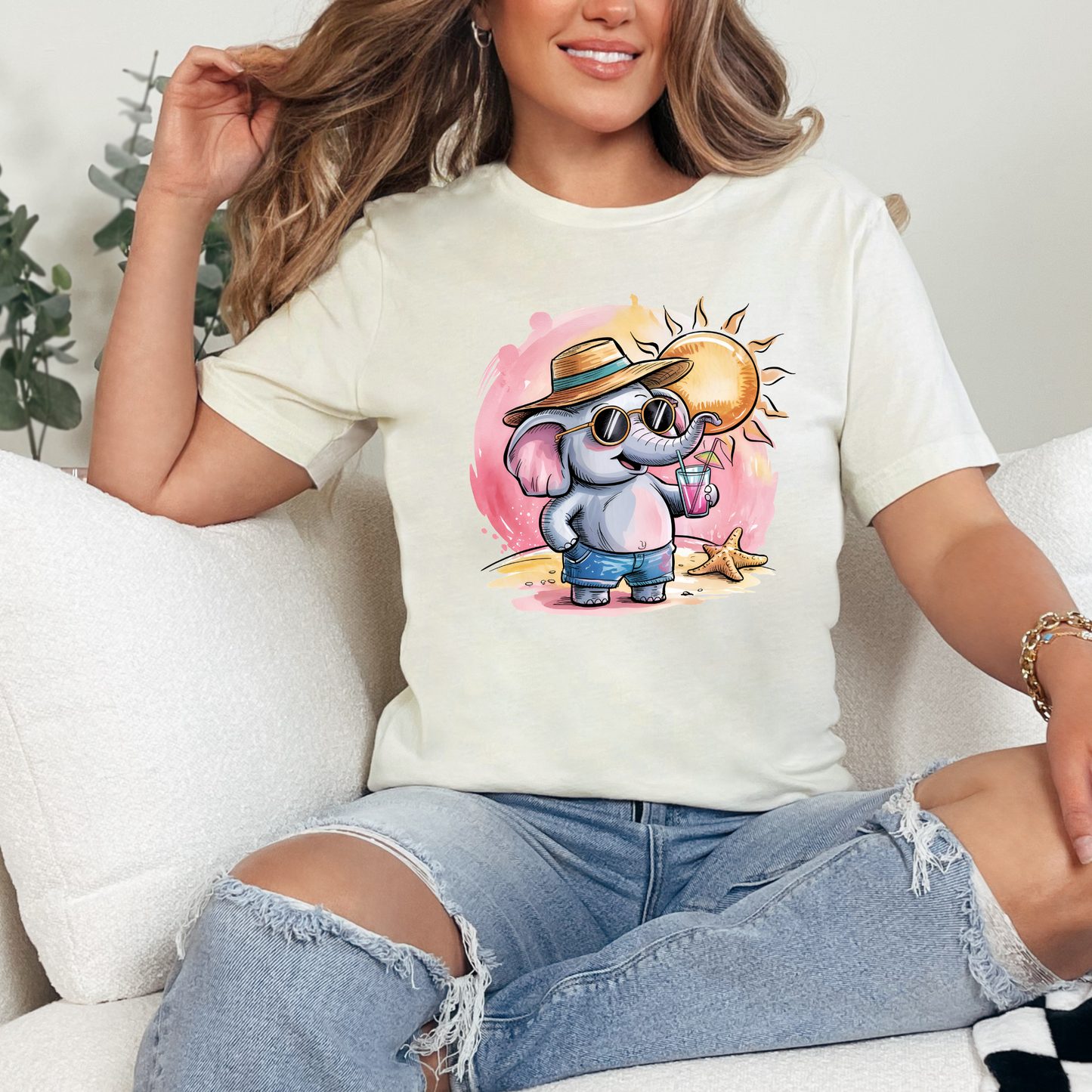 Wholesale Elephant Under the Sun Graphic Tee - Natural Tee