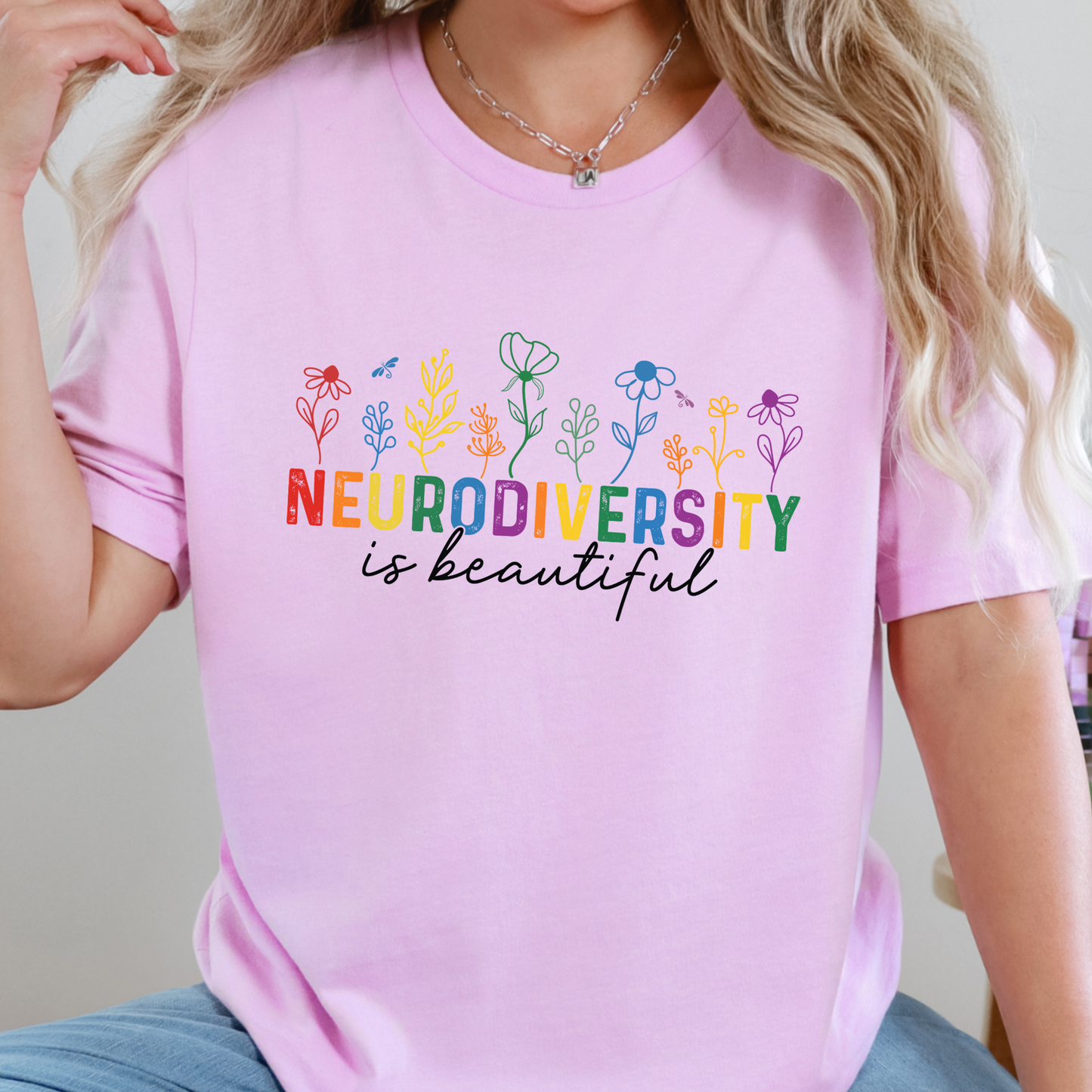 Wholesale Floral Neurodiversity is Beautiful Graphic Tee - Lilac Tee