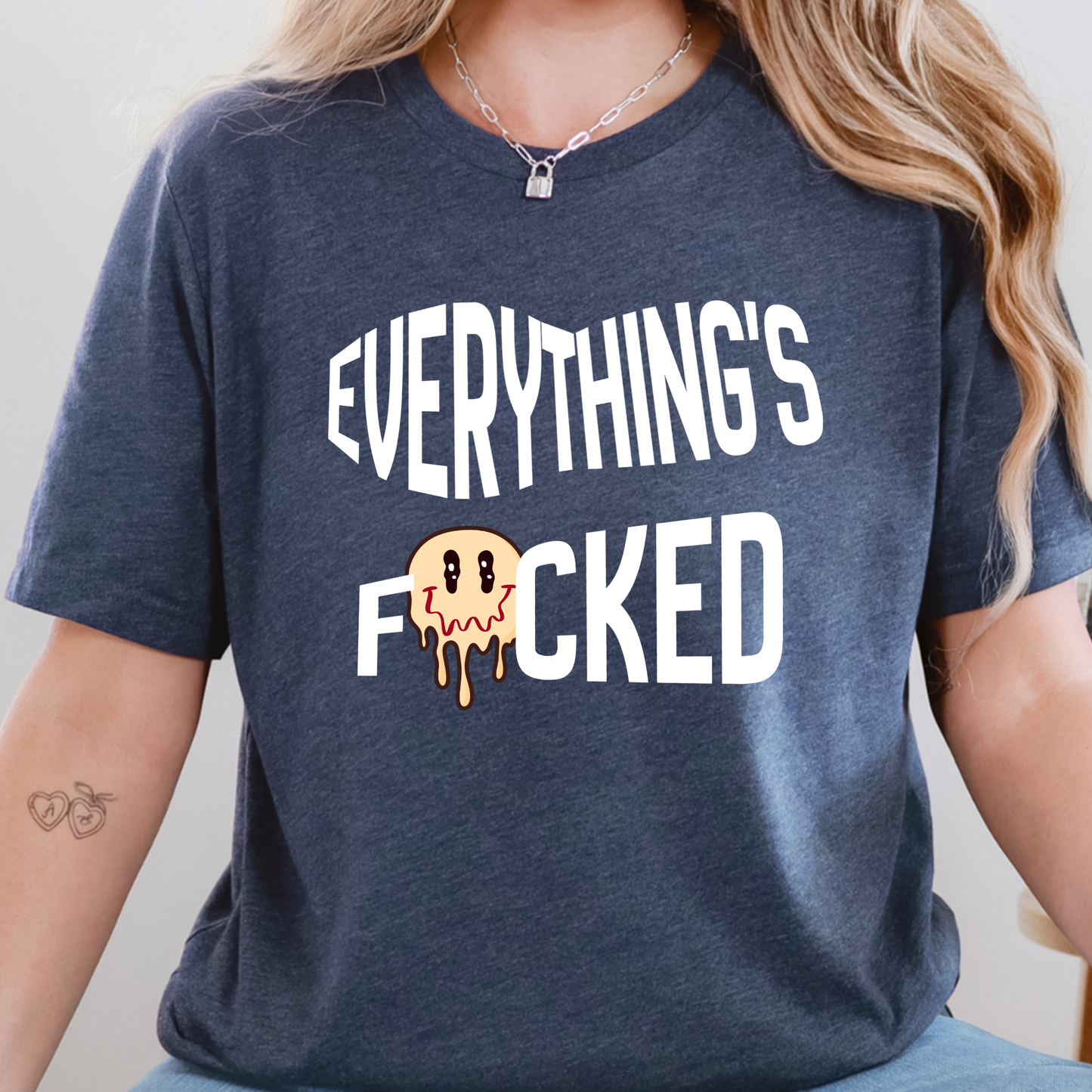 Wholesale Everything's F*cked Graphic Tee - Heather Navy Tee