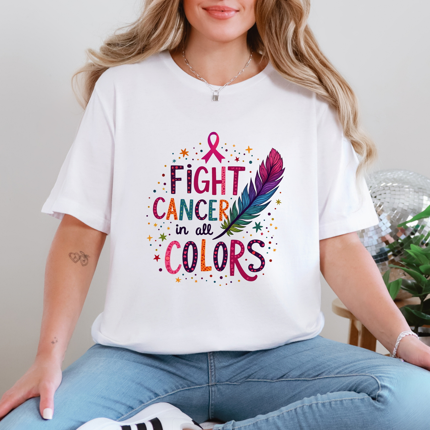 Wholesale Fight Cancer in all Colors Graphic Tee - White Tee