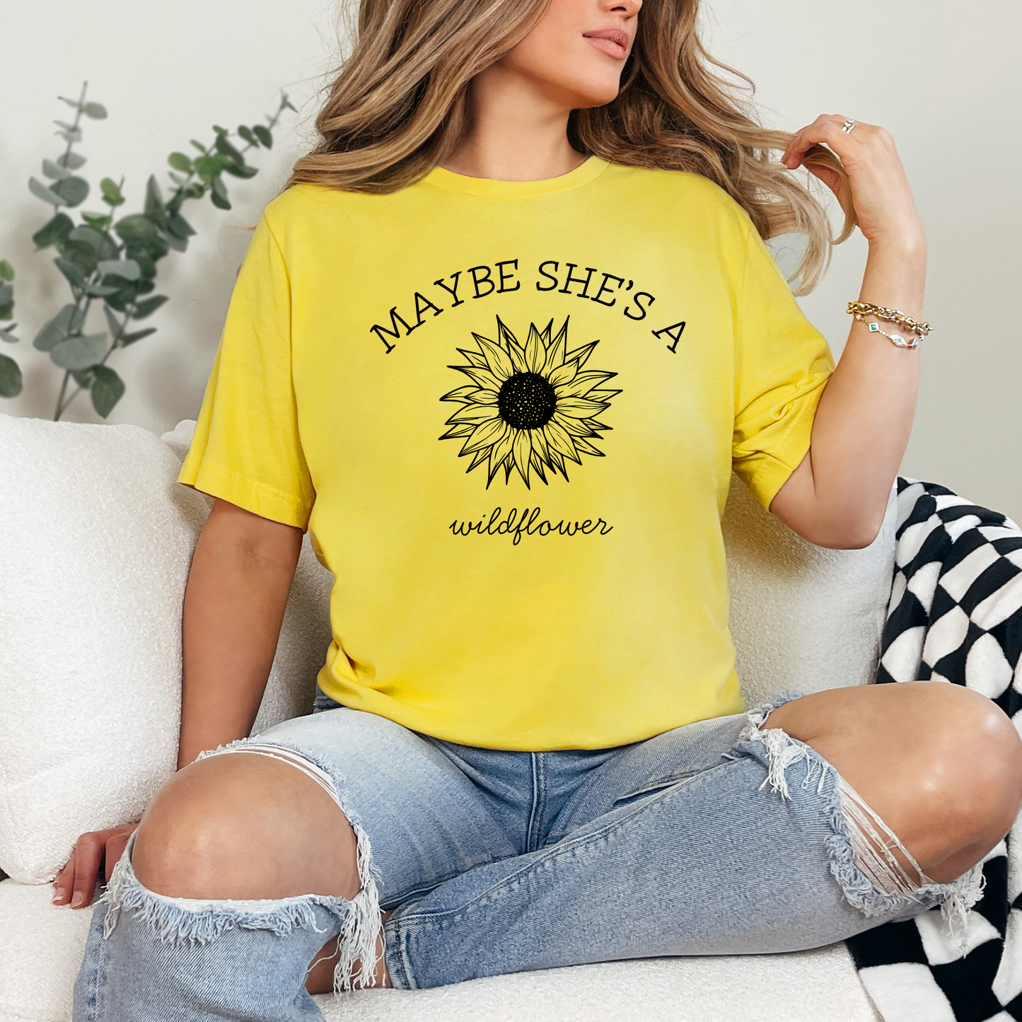 Wholesale Maybe She's a Wildflower Graphic Tee - Black Tee