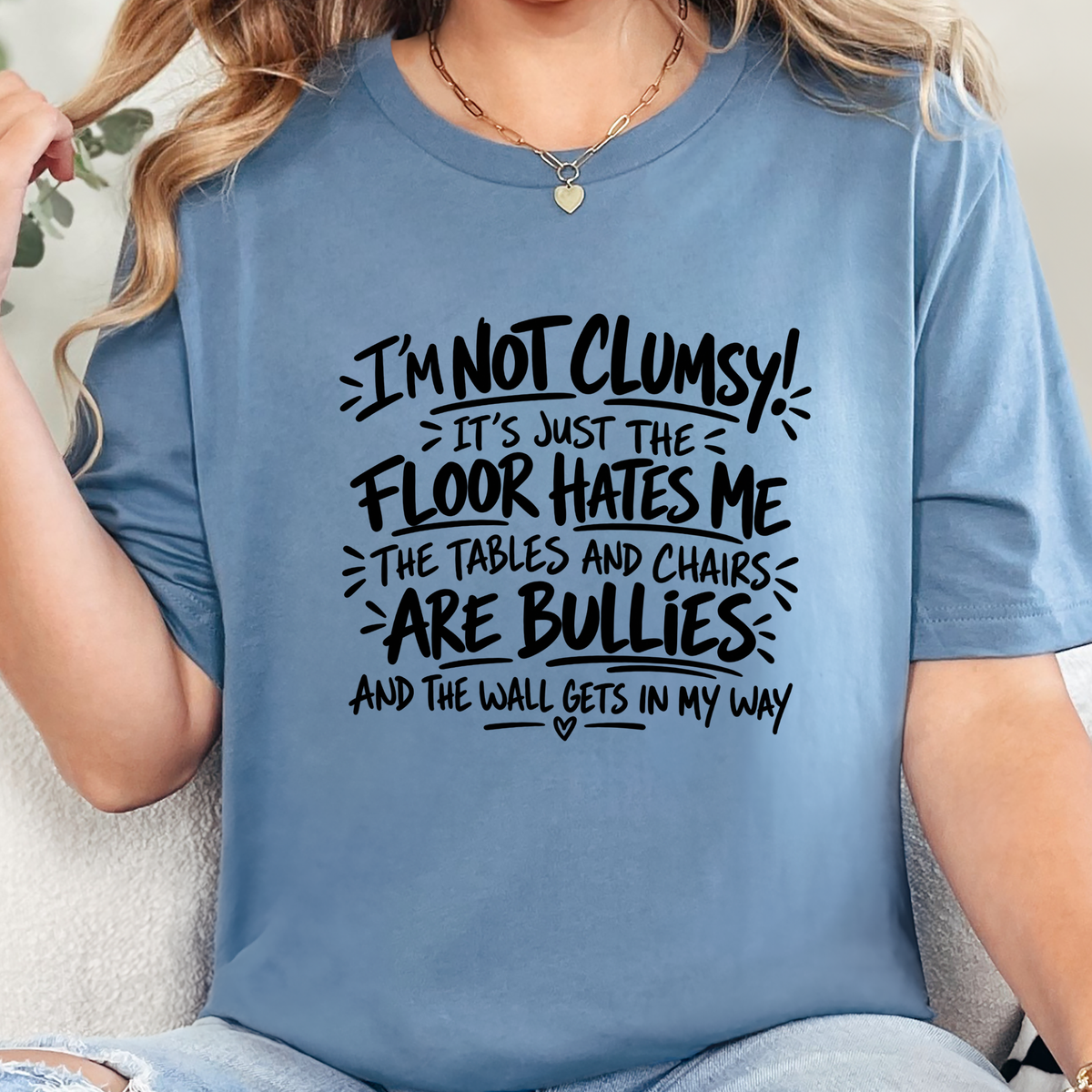 Wholesale I'm Not Clumsy Graphic Tee - Steel Blue