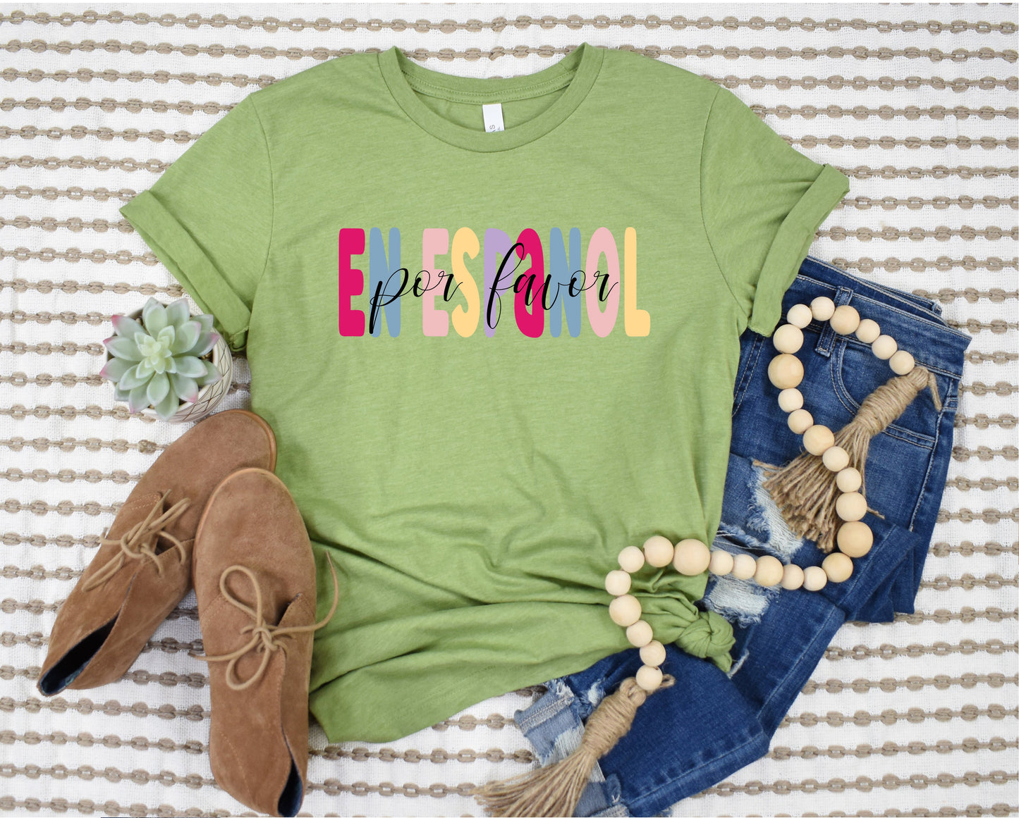 Wholesale En Espanol Graphic Tee - Heathered Green