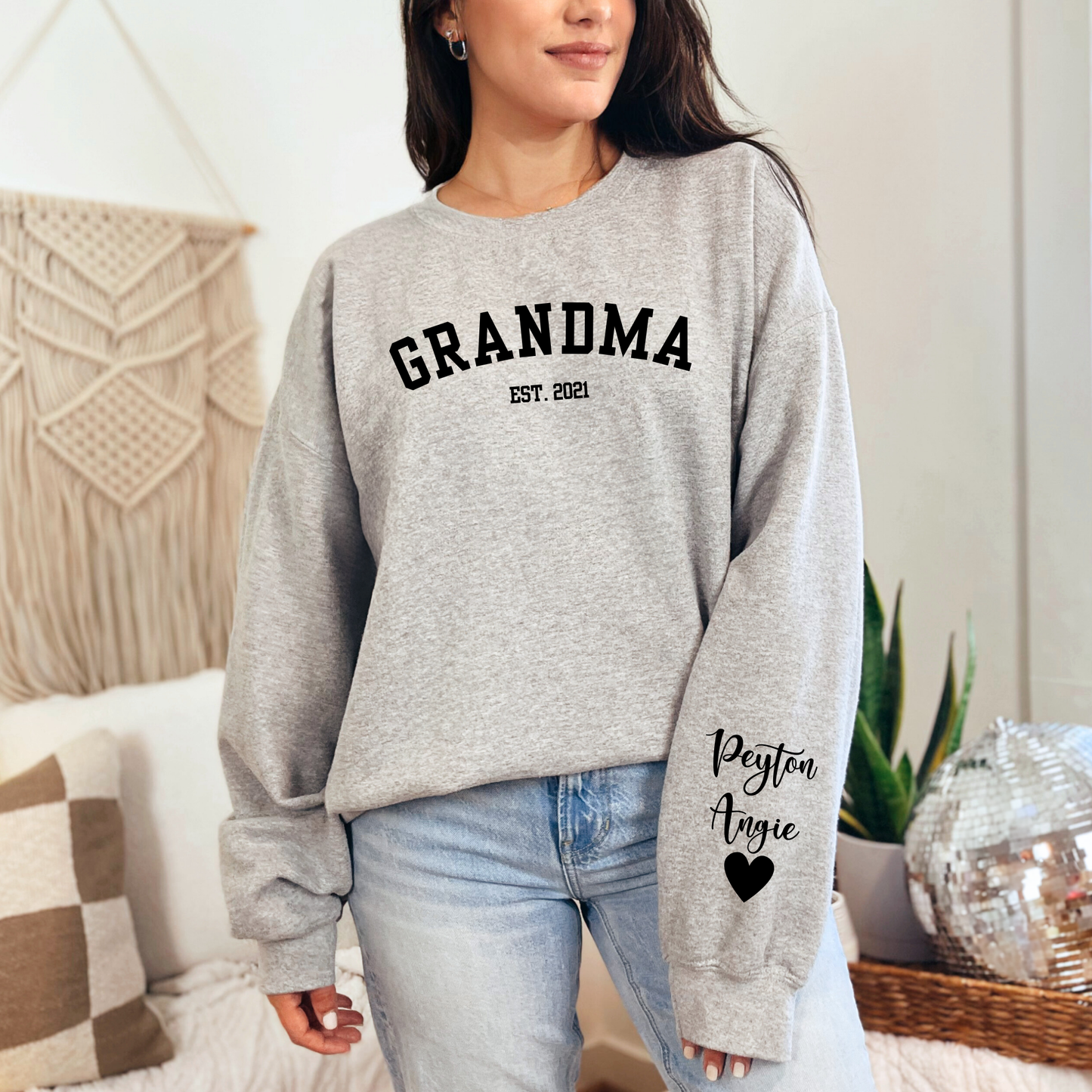 Wholesale Grandma Varsity Sleeve Sweatshirt - Sports Grey Sweatshirt