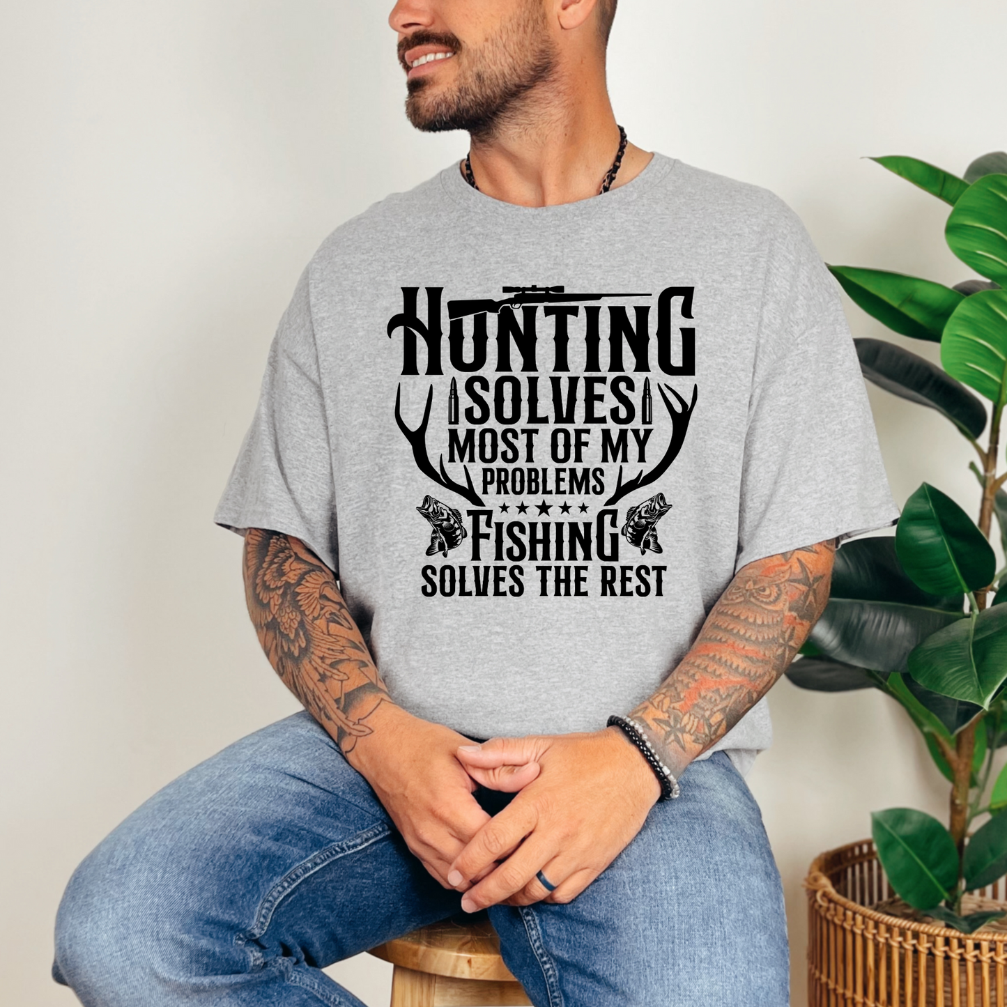 Wholesale Hunting most of my problems Graphic Tee - Grey Tee
