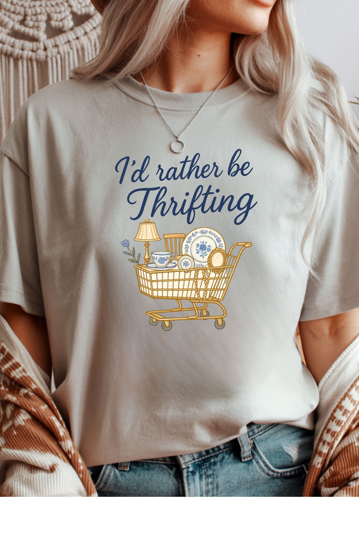Wholesale Flower Power - Rather Be Thrifting #8 - Ice Grey Gildan Tee