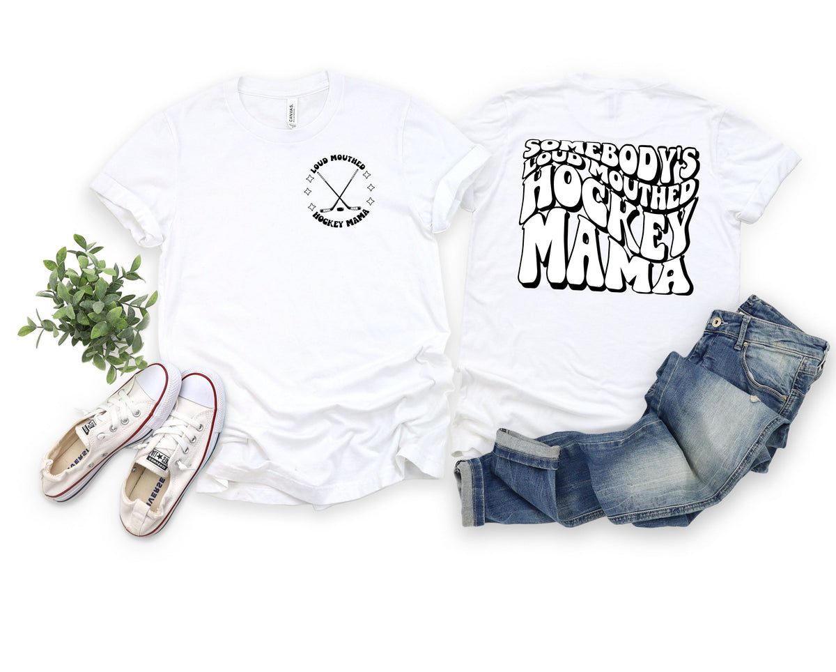 Wholesale Loud Mouthed Hockey Mama Graphic Tee - White Sweatshirt