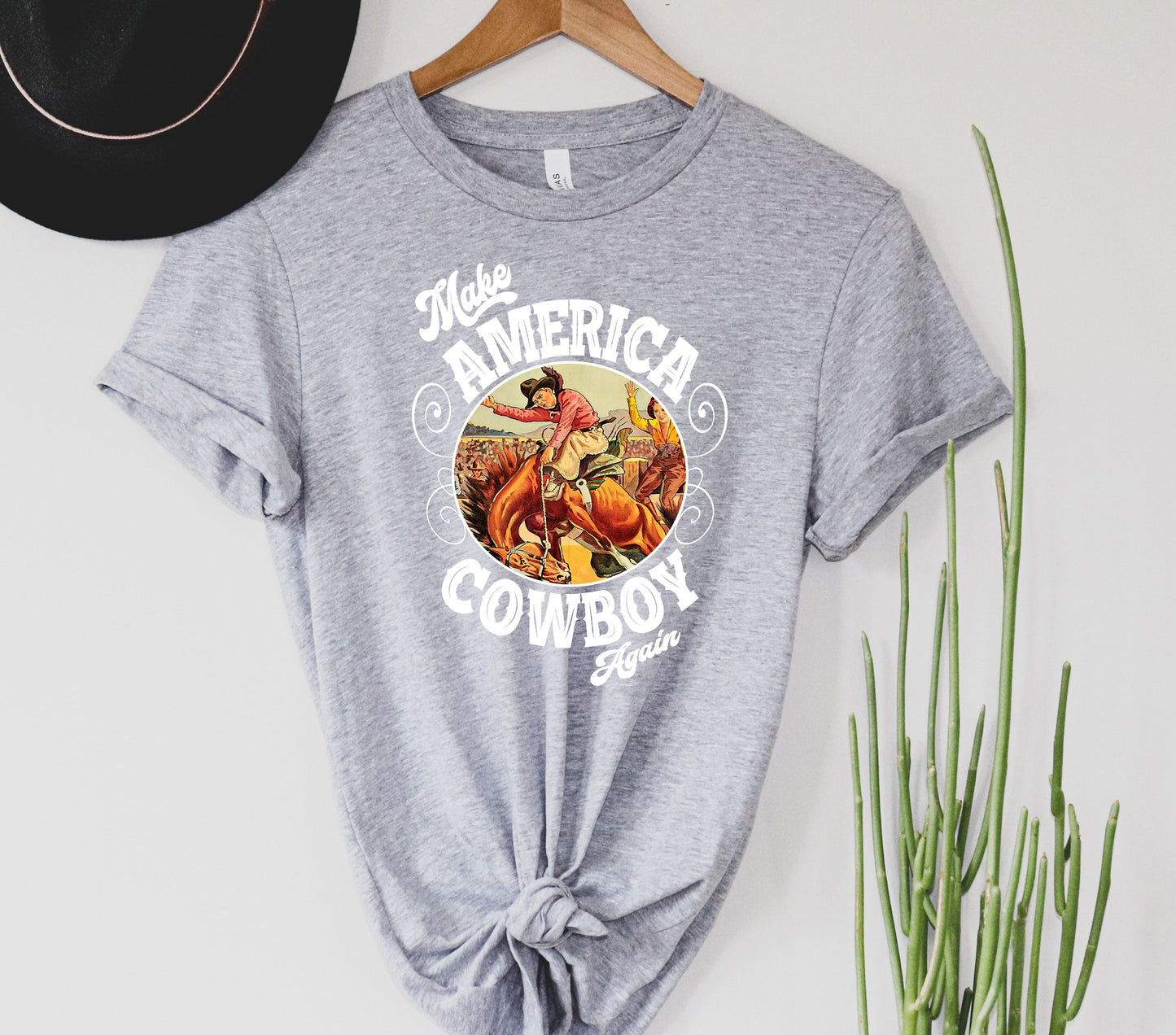 Wholesale Make America Cowboy Again Graphic Tee - Heather Grey