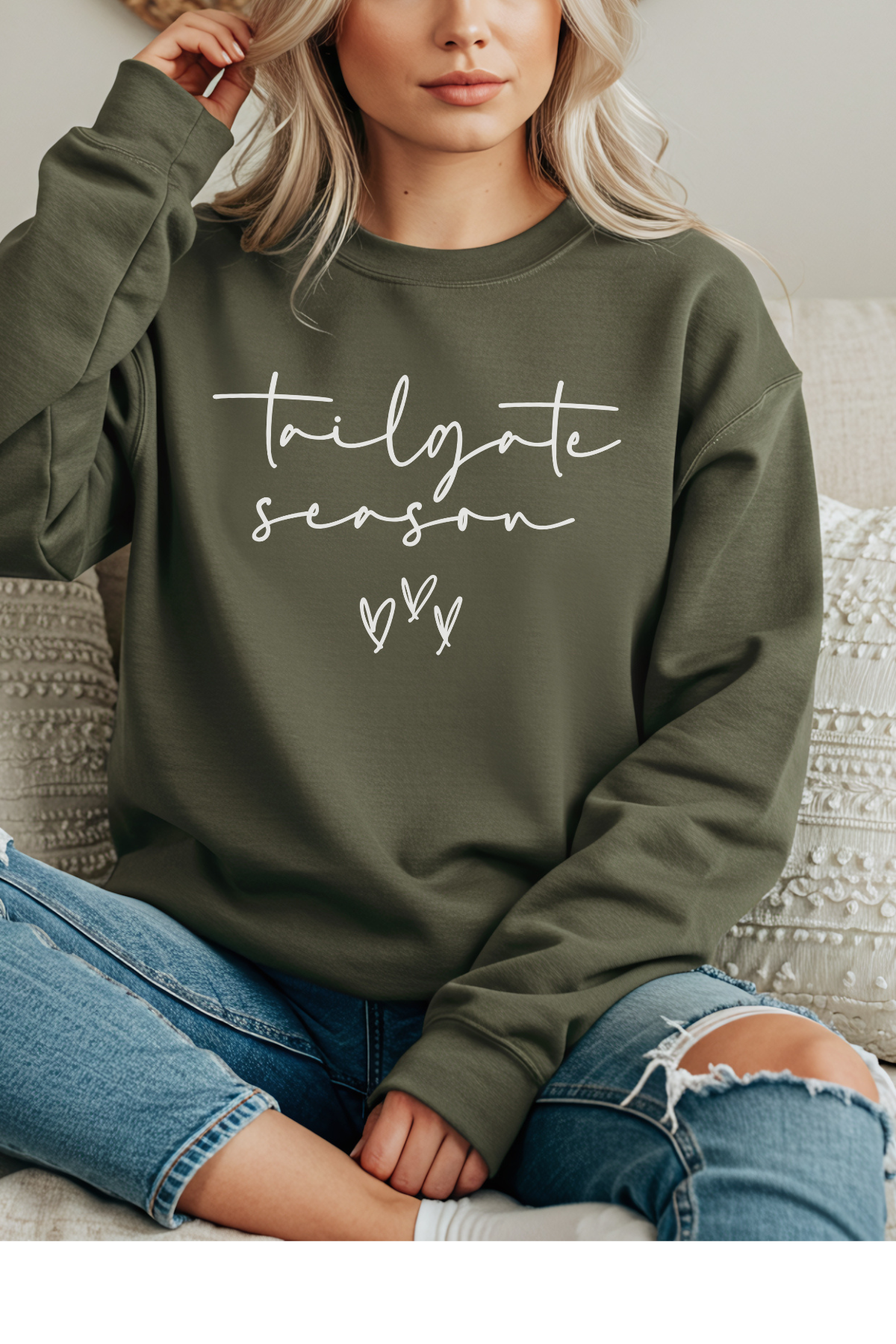 Wholesale Let the Games Begin - Tailgate Season #1 - Military Green Gildan Sweatshirt