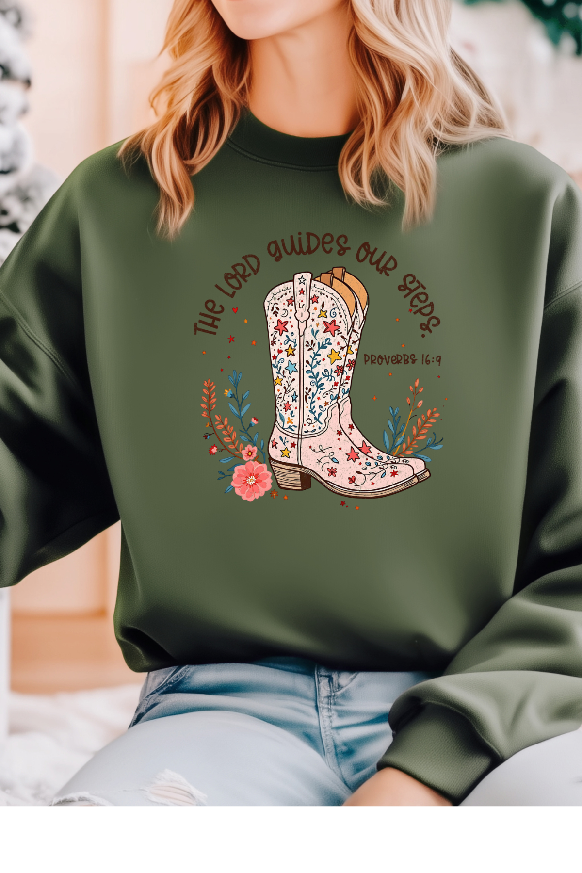 Wholesale RoseWater Glow - Guides Our Steps #1 - Military Green Gildan Sweatshirt