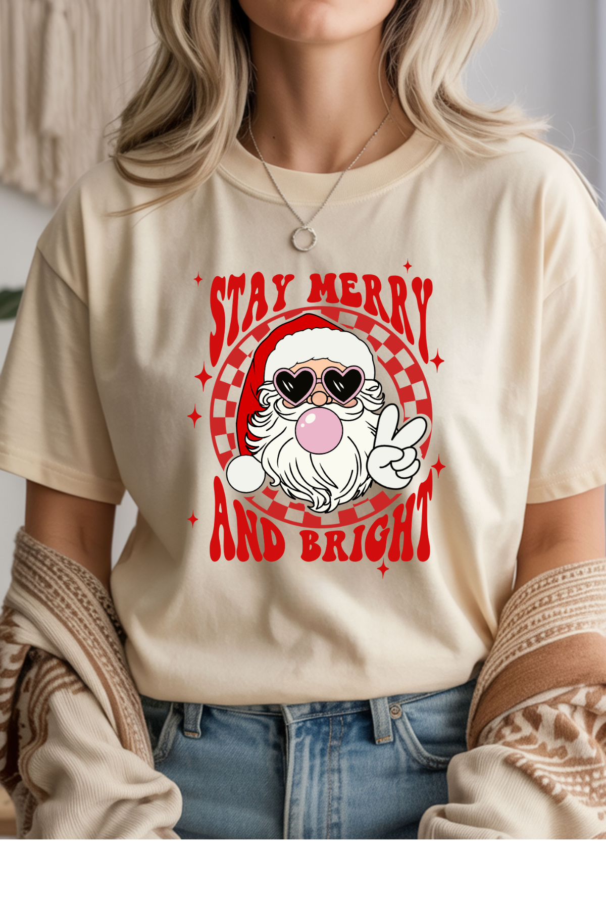 Wholesale Xmas #2 Green - Stay Merry and Bright #3 - Natural Gildan Tee