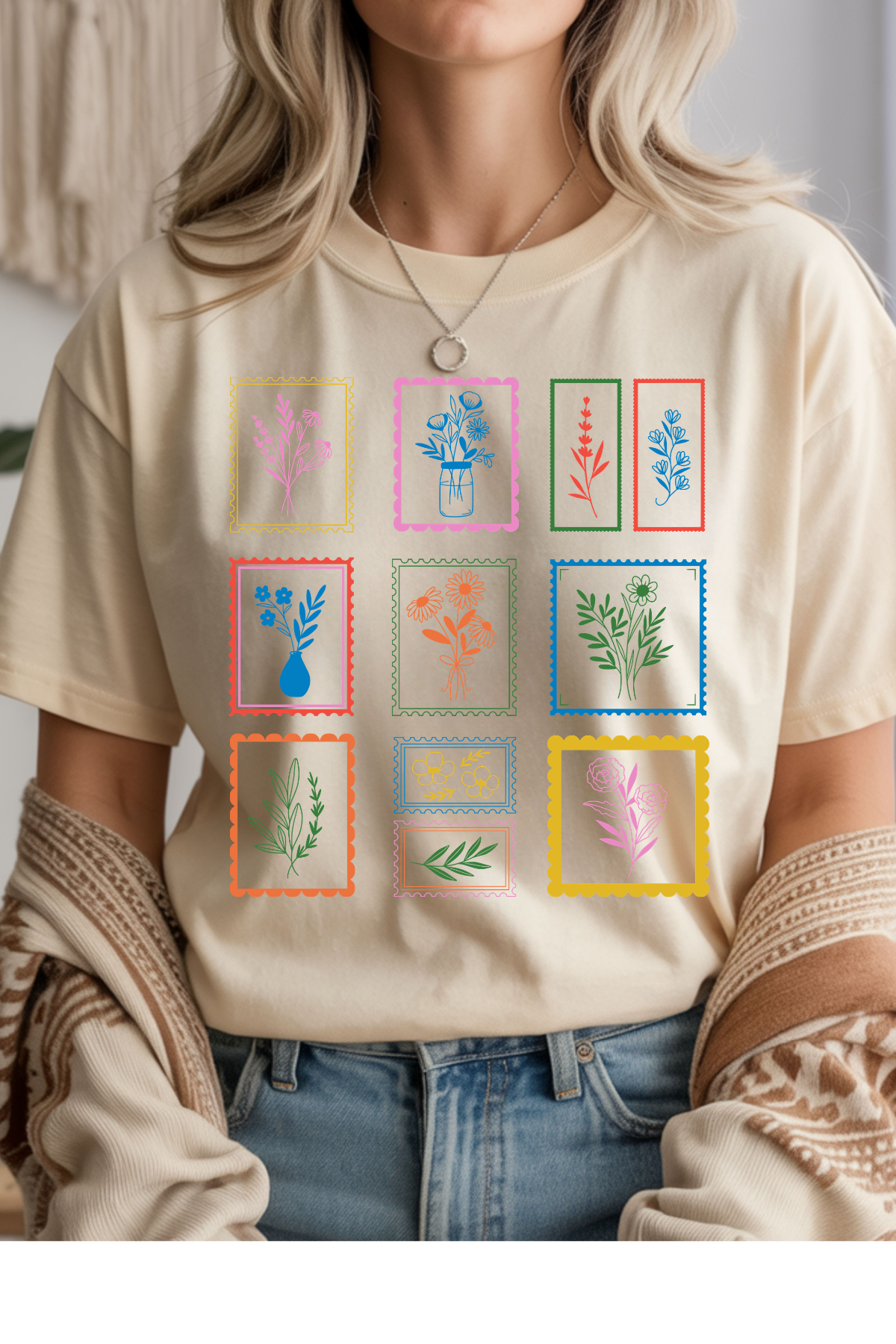 Wholesale Indigo - Floral Stamps #5 - Natural Gildan Tee