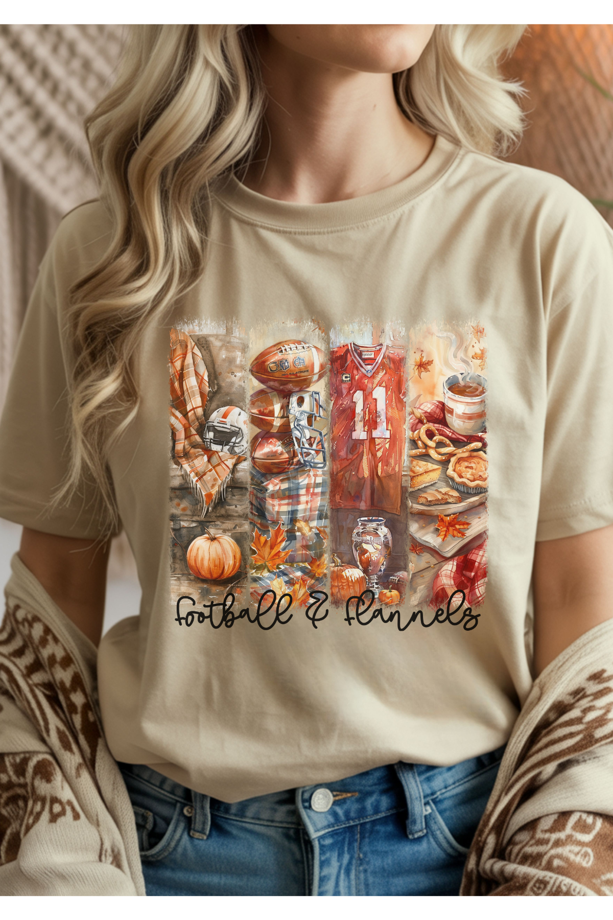 Wholesale Let the Games Begin - Football & Flannels #6 - Sand Gildan Tee