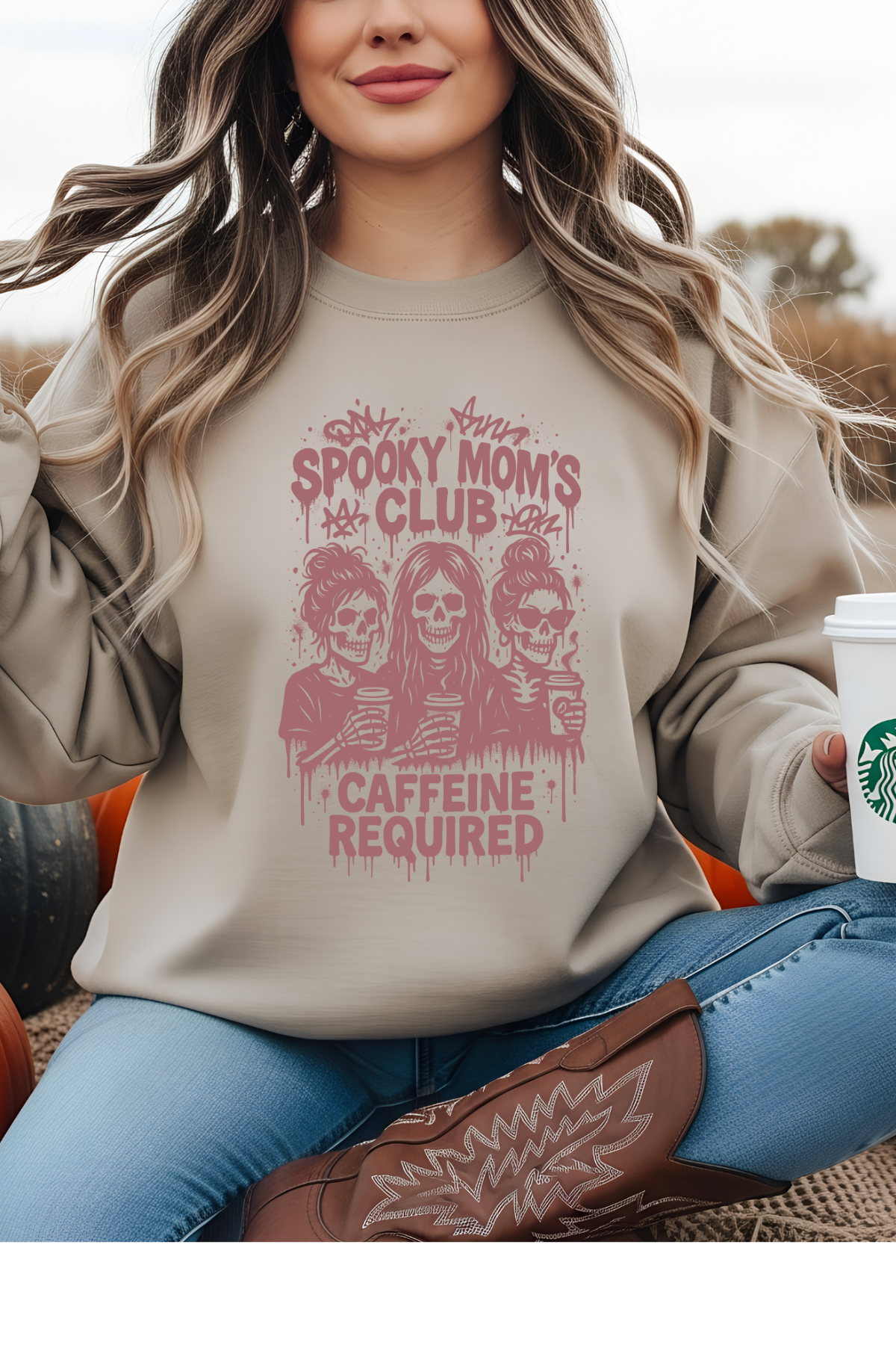 Wholesale Golden Hour - Spooky Moms Club #8 - Sand Gildan Sweatshirt