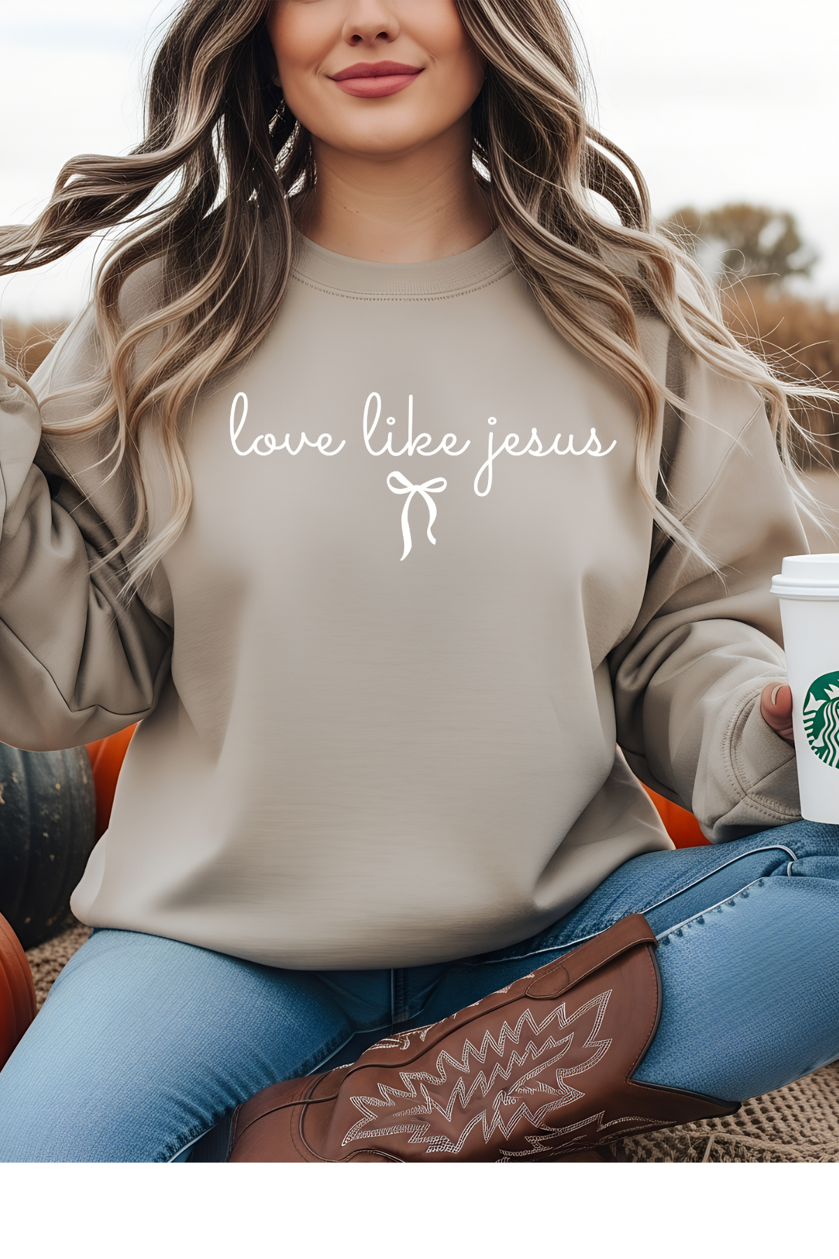 Wholesale Blue Waves - Love Like Jesus #3 - Sand Gildan Sweatshirt