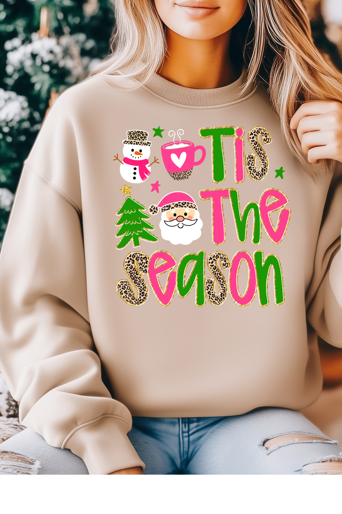 Wholesale Xmas #2 Green - Tis the Season #9 - Sand Gildan Sweatshirt