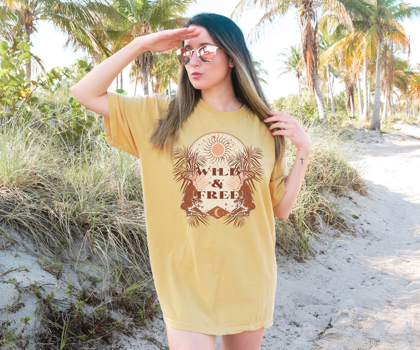 Wholesale Wild & Free Graphic Tee - Mustard