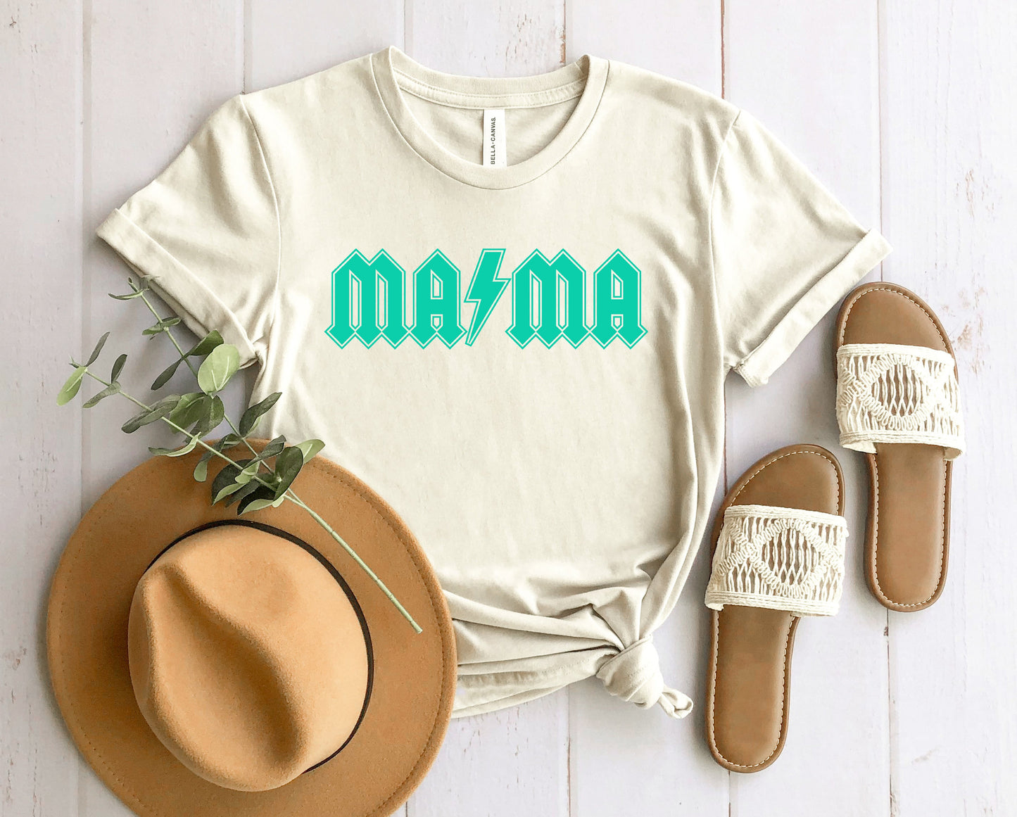 Wholesale Teal Rocker mama Graphic Tee - White