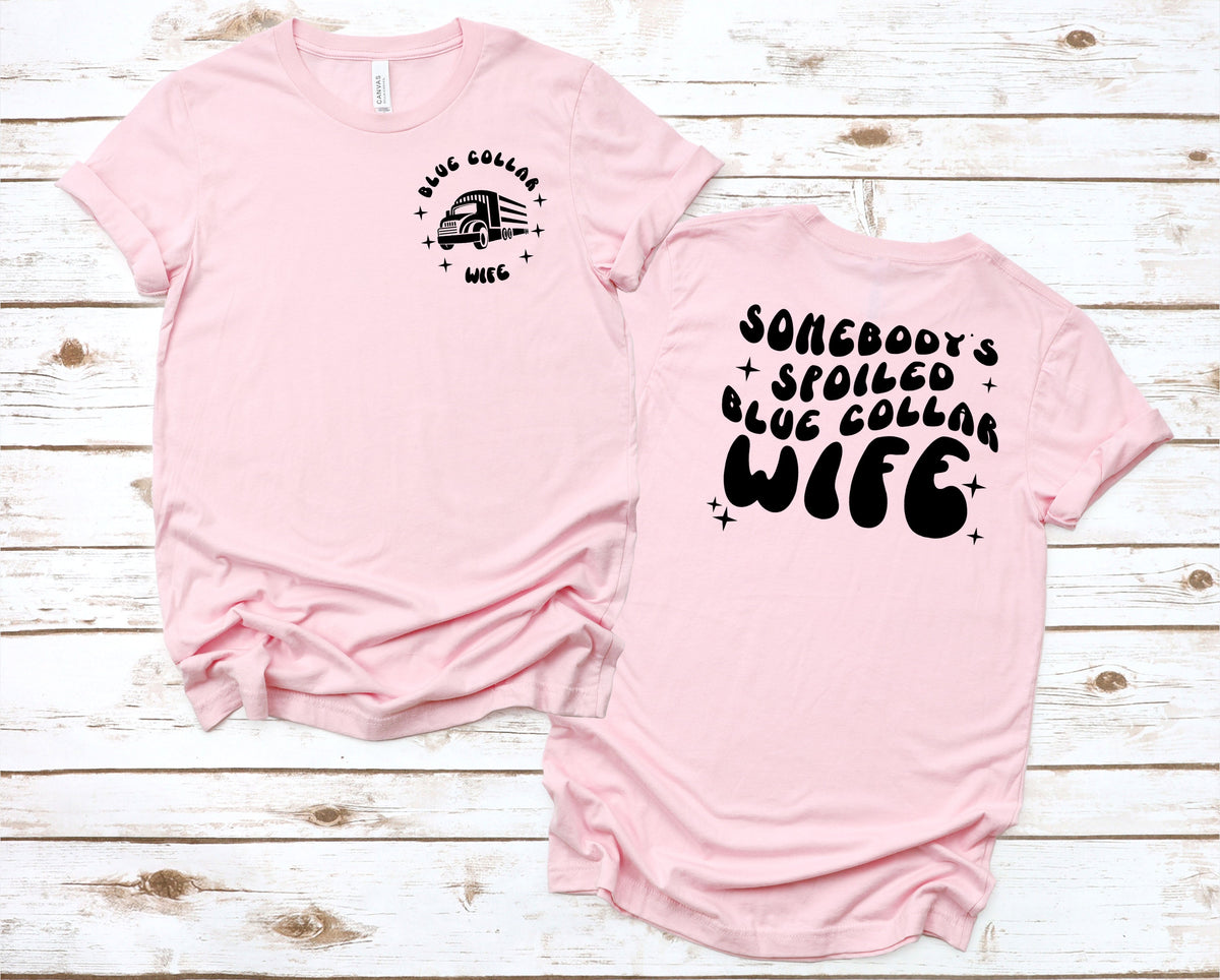 Wholesale Trucker blue collar Wife Graphic Tee - White