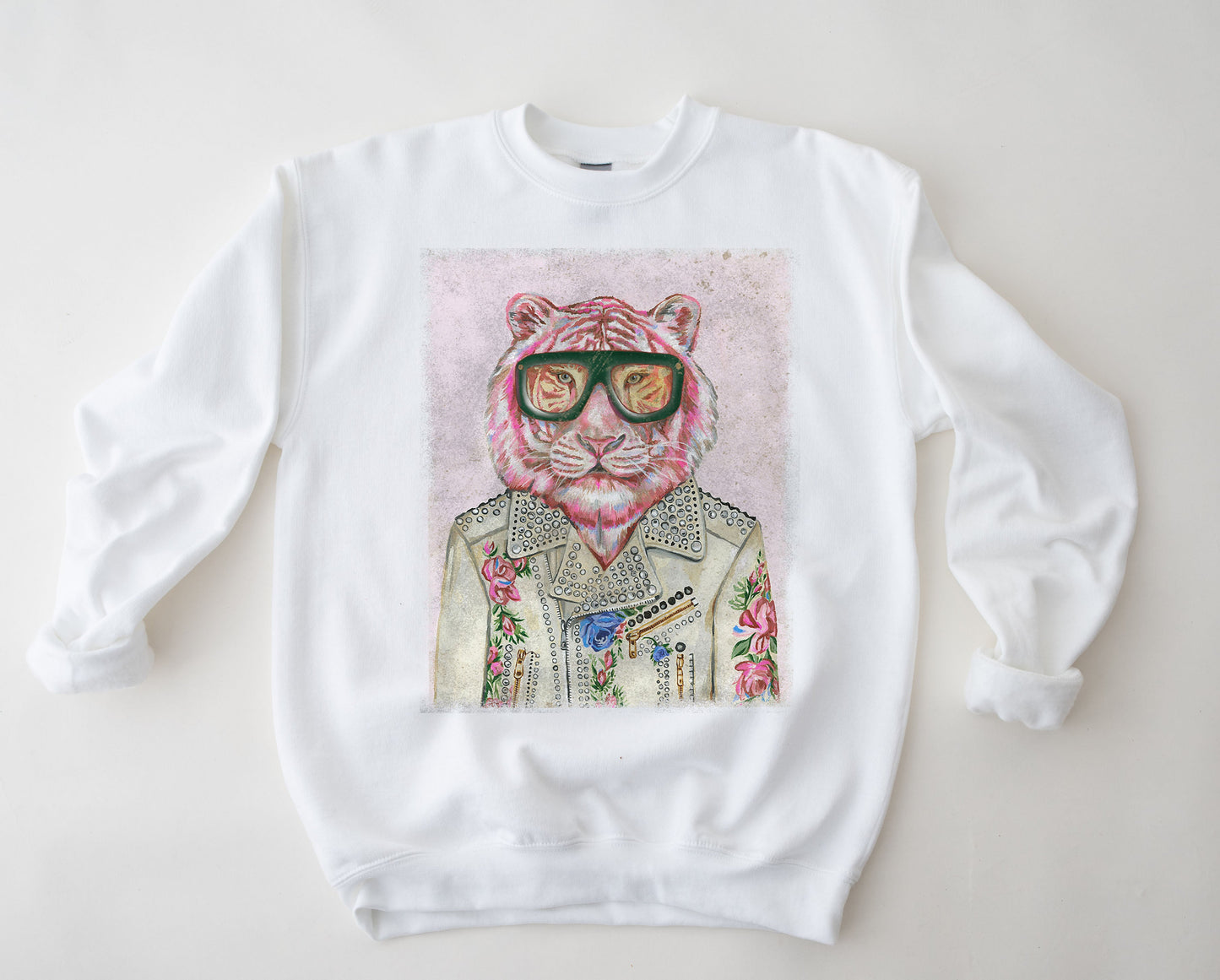 Wholesale Boujee Tiger Graphic Tee - White Sweatshirt