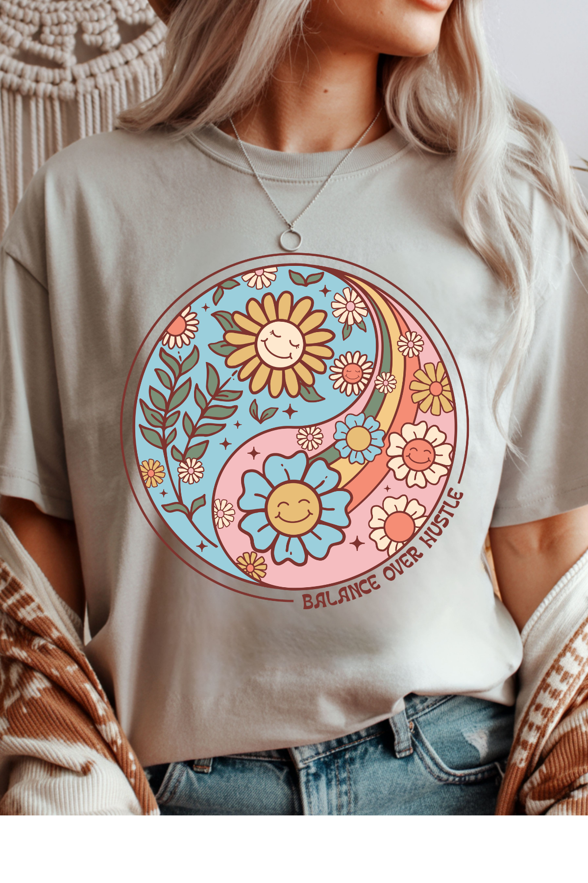 Wholesale Blush Theory - Balance over Hustle #1 - Ice Grey Gildan Tee