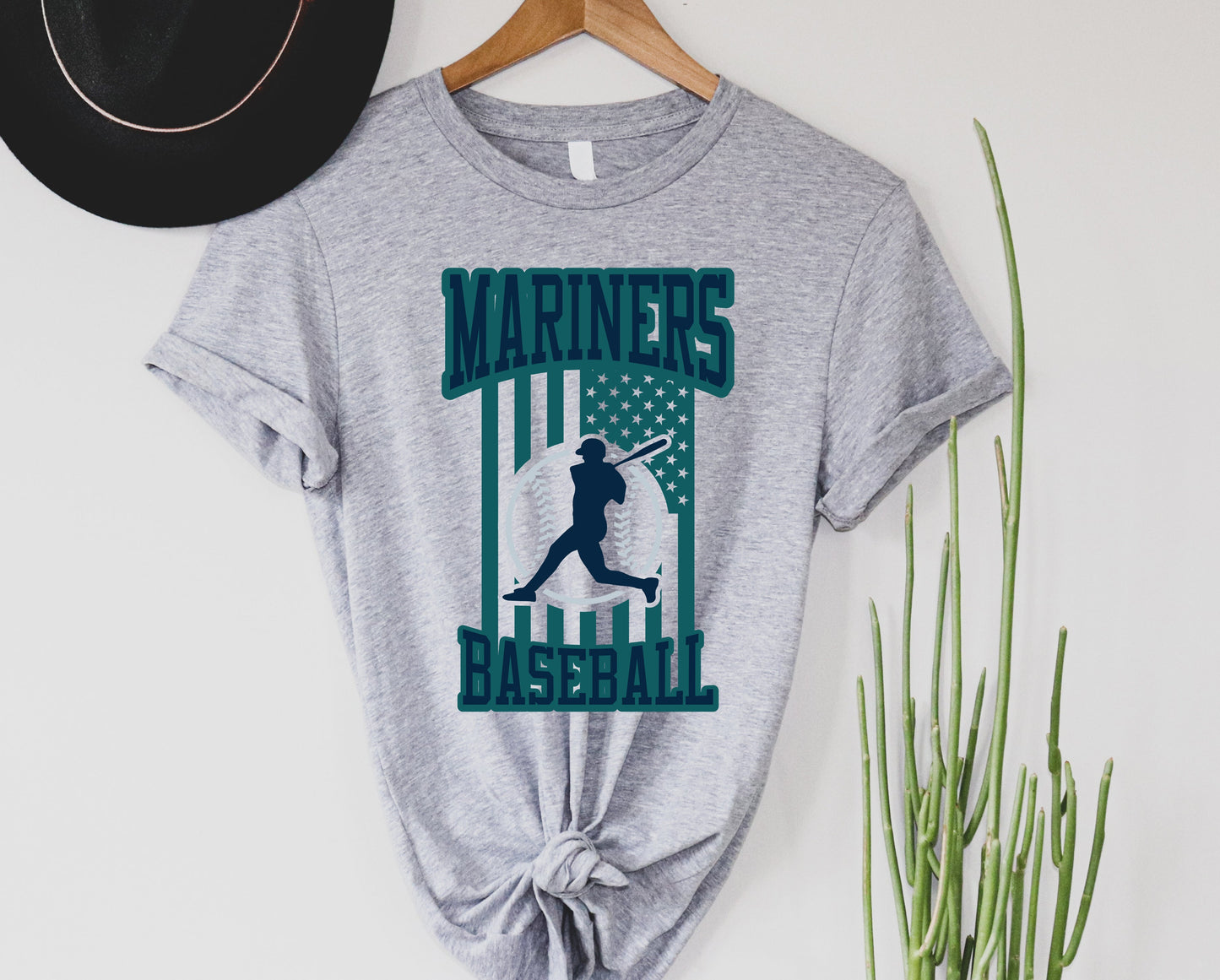 Wholesale Mariners Flag Graphic Tee - Heather Grey